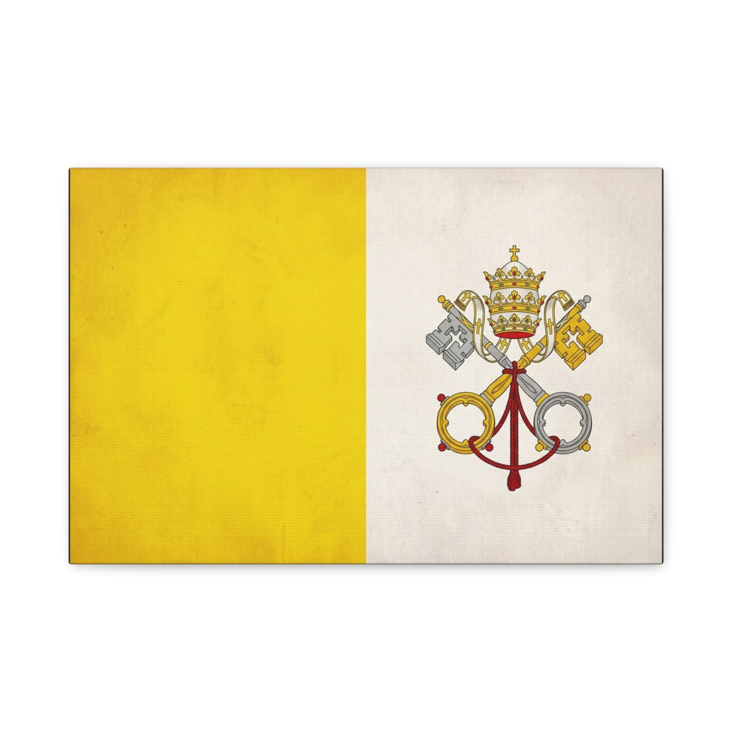 Vatican Flag Canvas Wall Art - Papal Keys And Tiara Catholic Wall Decor - Yellow White Heraldic Print - Traditional Religious Style - Bedroom Home Decoration - Bedroom Home Decoration - Ready to Hang