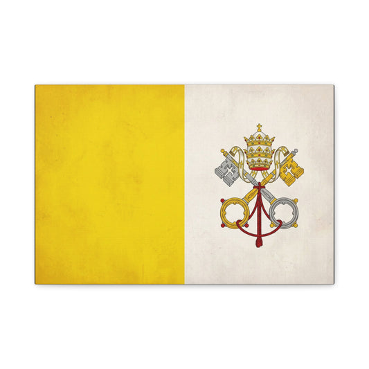 Vatican Flag Canvas Wall Art - Papal Keys And Tiara Catholic Wall Decor - Yellow White Heraldic Print - Traditional Religious Style - Bedroom Home Decoration - Bedroom Home Decoration - Ready to Hang