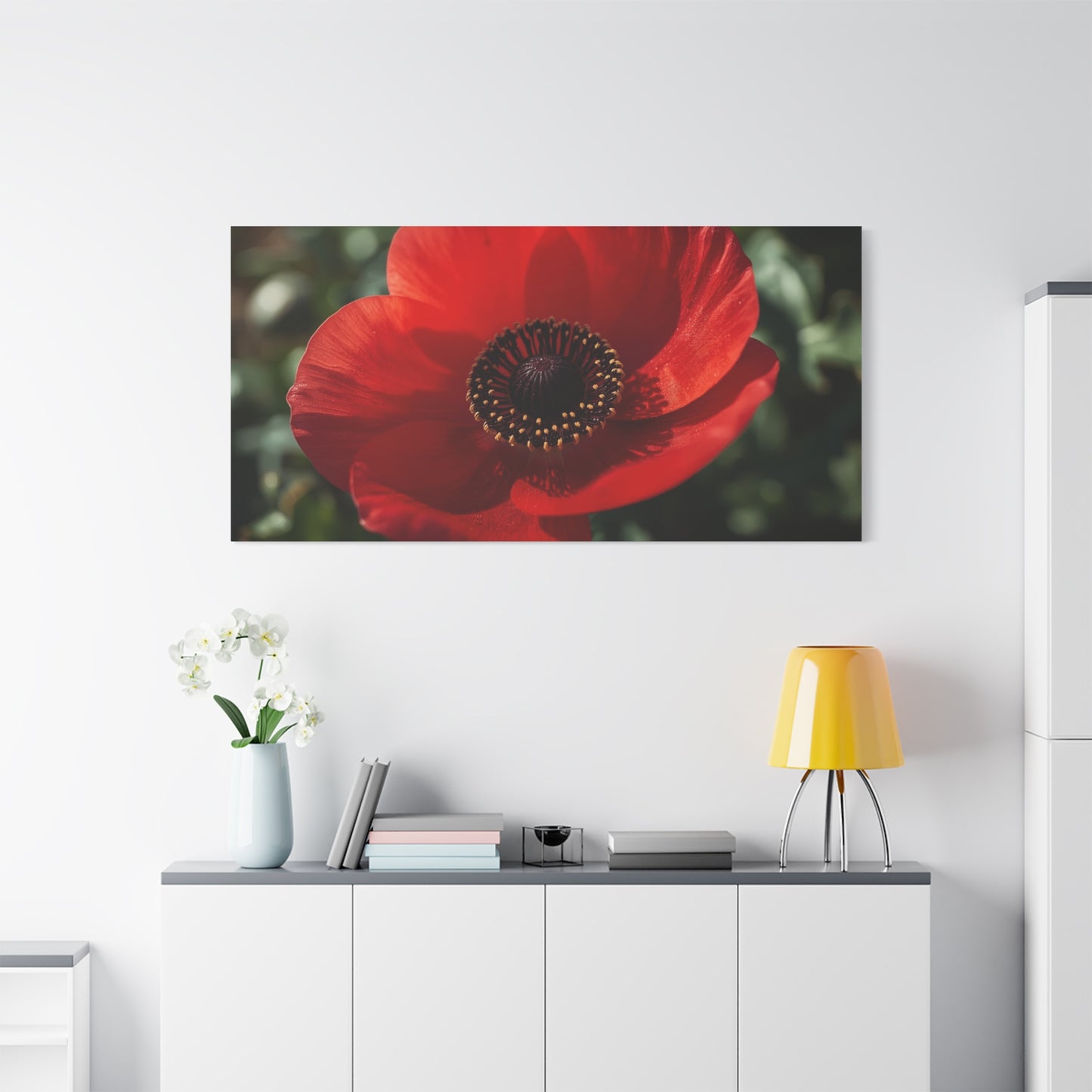 Red Poppy Flower Canvas Wall Art - Botanical Floral Close Up Art Print, Matte Canvas Print - Contemporary Nature Wall Decor, Bedroom Home Decoration, Living Room Accent, Office Art - Ready to Hang