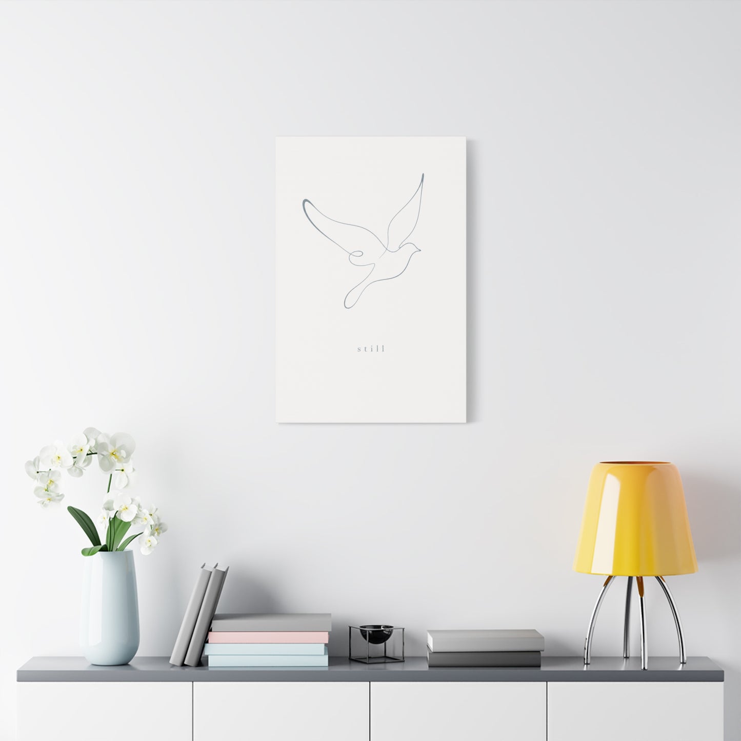 "Still" Dove Canvas Wall Art - Minimalist Line Drawing Bird Print, Calm Neutral Typography Decor - Modern Bedroom Home Decoration, Meditation Space Accent, Living Room Wall Decor - Ready to Hang
