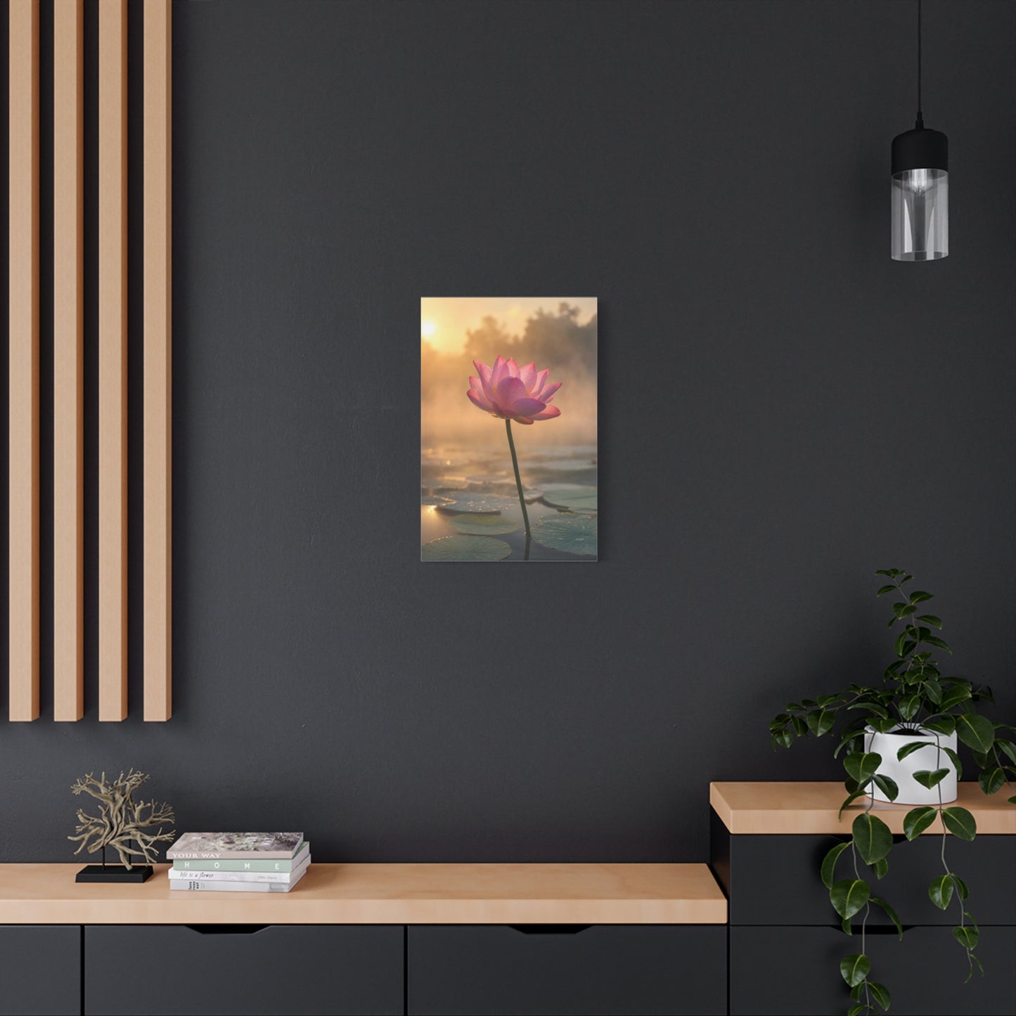 Pink Lotus Canvas Wall Art - Serene Water Lily Sunrise Floral Print - Soft Golden Light, Matte Canvas Print - Bedroom Wall Decor, Bathroom Home Decoration, Zen Meditation Space - Cozy Reading Nook Art