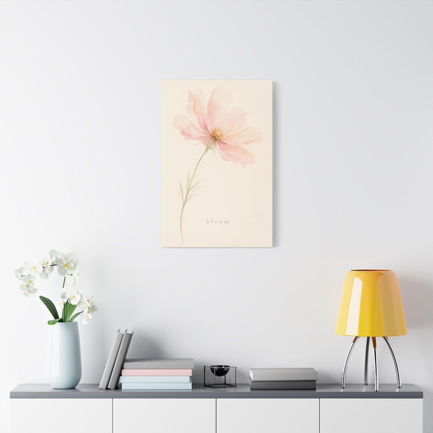 "Bloom" Pink Cosmos Flower Canvas Wall Art - Soft Watercolor Botanical Print, Blush Floral Home Decor, Minimalist Bedroom Wall Hanging, Living Room Decoration - Ready to Hang - Bedroom Home Decoration