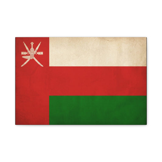 Oman Flag Canvas Wall Art - Vintage Sultanate Banner Print, Red White Green Emblem Decor - Patriotic Traditional Style - Living Room Home Decoration - Bedroom Home Decoration - Living Room Wall Decor