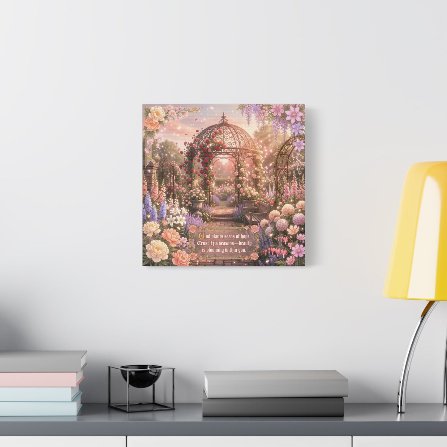 "God Plants Seeds Of Hope" Floral Garden Canvas Wall Art - Romantic Rose Gazebo Scripture Quote Print - Matte Botanical Cottagecore Decor - Bedroom Living Room Home Decoration - Living Room Wall Decor