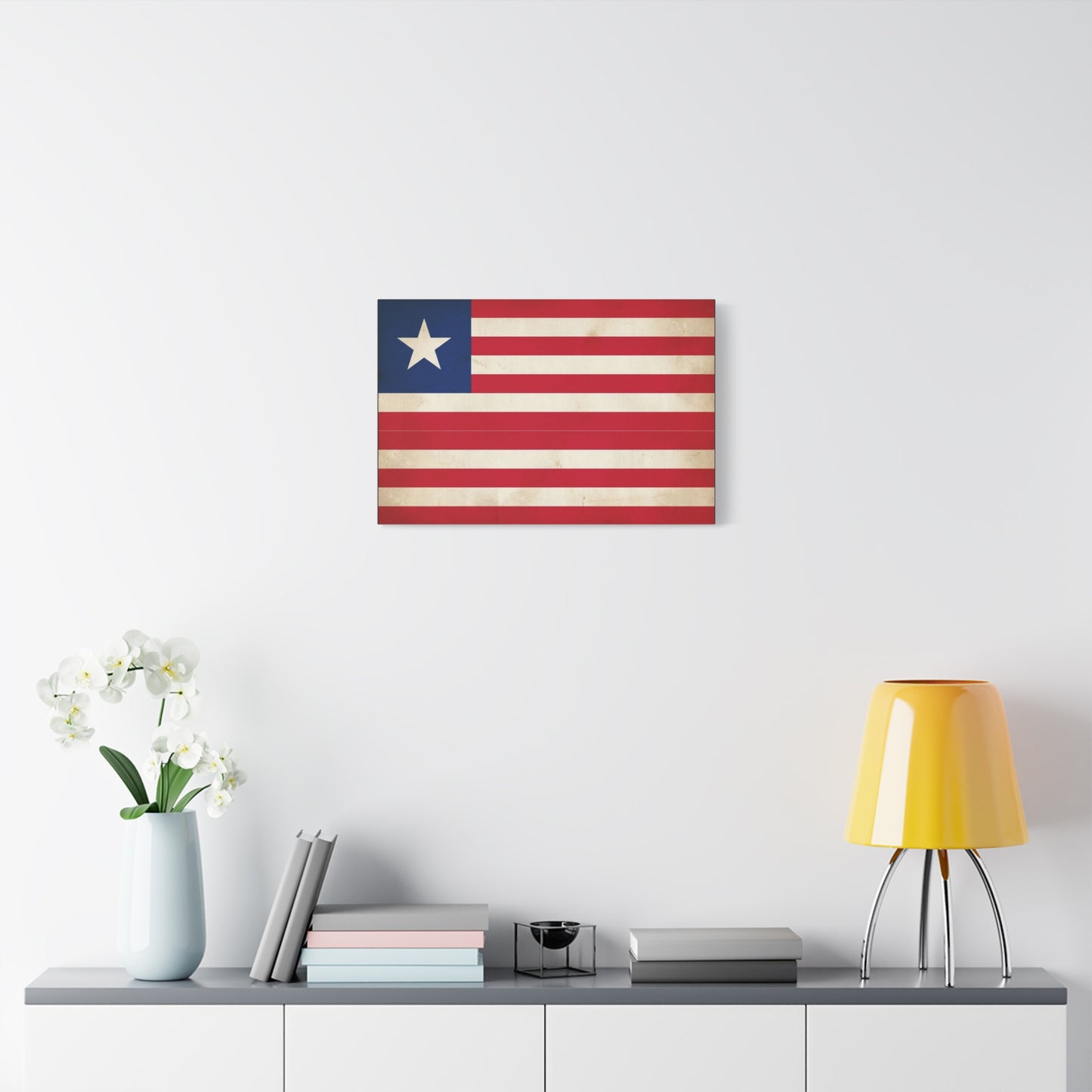 Liberia Flag Canvas Wall Art - Vintage Patriotic Print, Distressed Red White Blue Banner - Matte Cotton Artwork - Living Room Wall Decor, Office Art, Study Room Accent Style - Bedroom Home Decoration