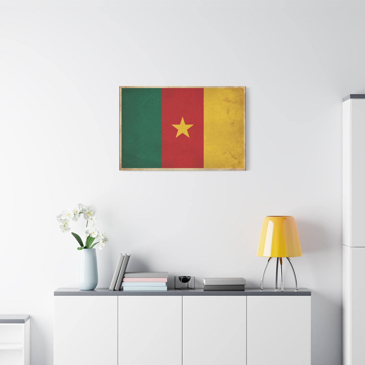 Cameroon Flag Canvas Wall Art - Vintage National Pride Decor, Distressed Tricolor Star Print - Traditional Patriotic Style - Living Room Wall Decor, Bedroom Home Decoration - Bedroom Home Decoration