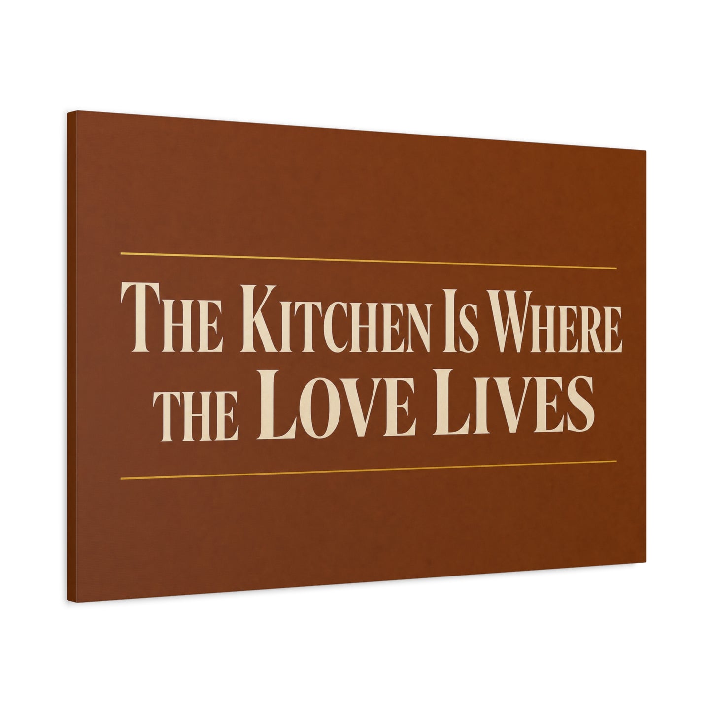 "The Kitchen Is Where The Love Lives" Canvas Wall Art - Typography Kitchen Decor, Brown Minimalist Quote Print, Farmhouse Dining Room Decoration - Living Room Wall Decor - Bedroom Home Decoration