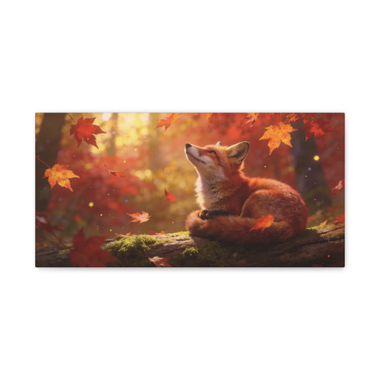 Red Fox Canvas Wall Art - Autumn Forest Wildlife Animal Print, Warm Golden Light, Gallery Wrapped Stretched Canvas - Rustic Woodland Style, Living Room Wall Decor Bedroom Decoration - Ready to Hang