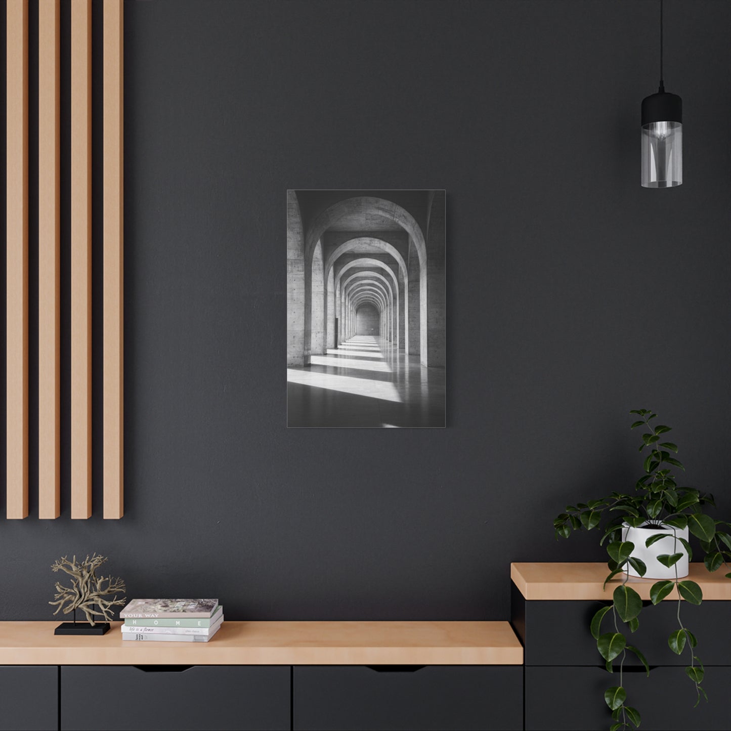 Black And White Arched Hallway Canvas Wall Art - Minimalist Architecture Art Print, Modern Concrete Corridor Interior, Contemporary Living Room Wall Decor Office Art - Bedroom Home Decoration