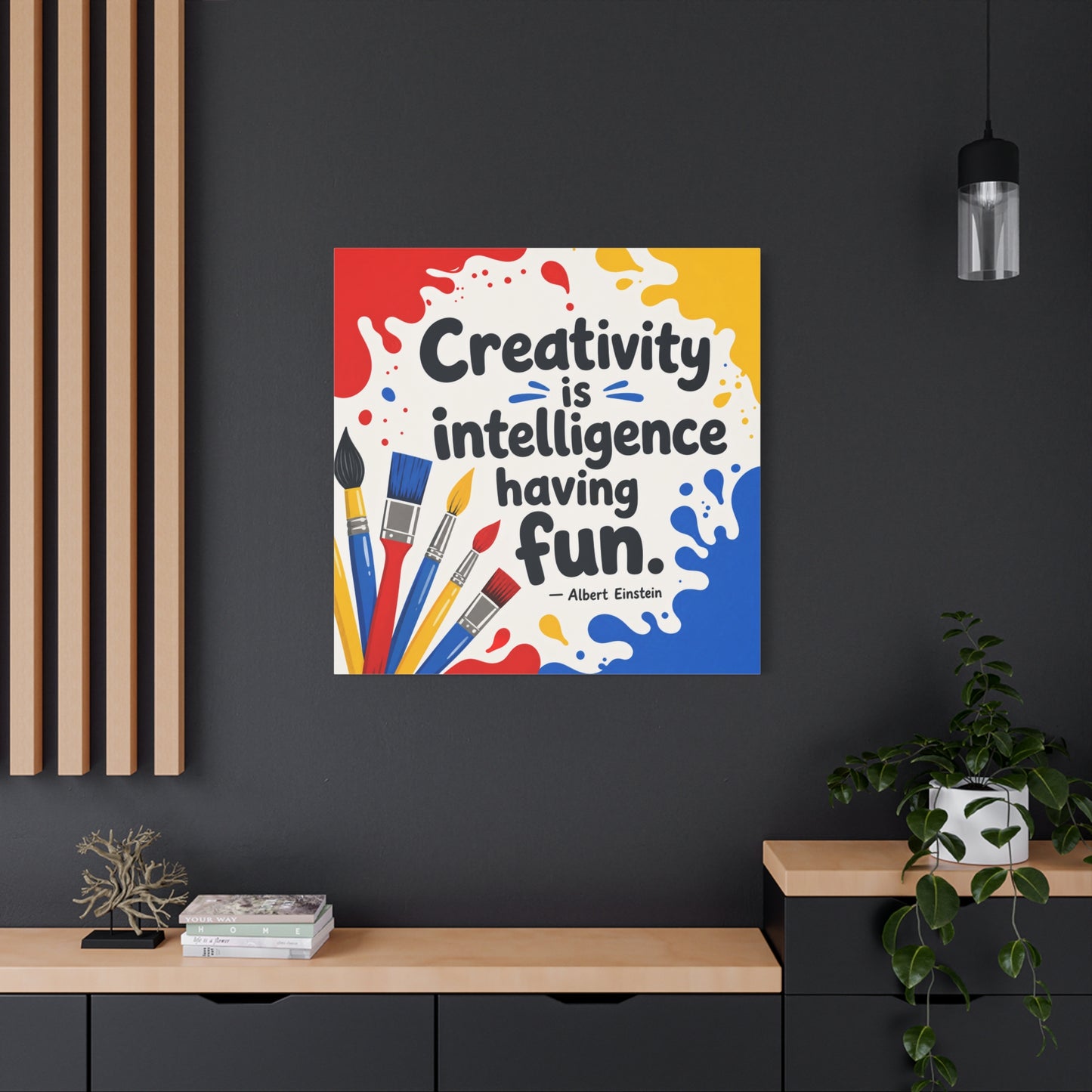 "Creativity Is Intelligence Having Fun." Albert Einstein Canvas Wall Art - Colorful Quote Print, Classroom Decor, Teacher Office Wall Hanging, Kids Playroom Home Decoration - Bedroom Home Decoration