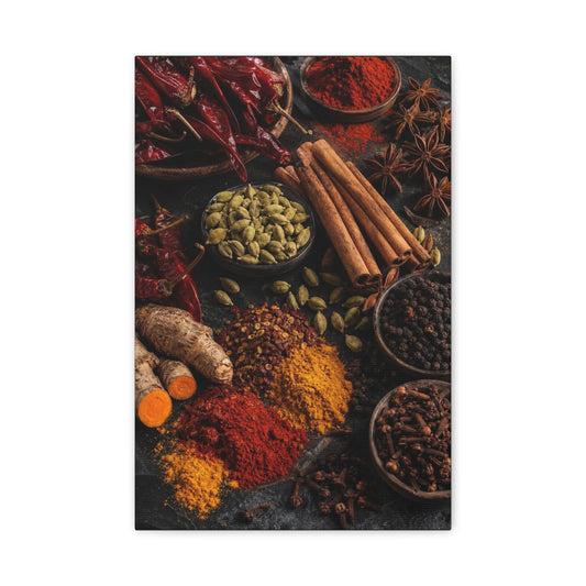 Spice Still Life Canvas Wall Art - Dried Chili Peppers, Cinnamon, Turmeric, Star Anise - Rustic Food Art Print - Kitchen Wall Decor, Dining Room Accent, Vintage Style - Bedroom Home Decoration
