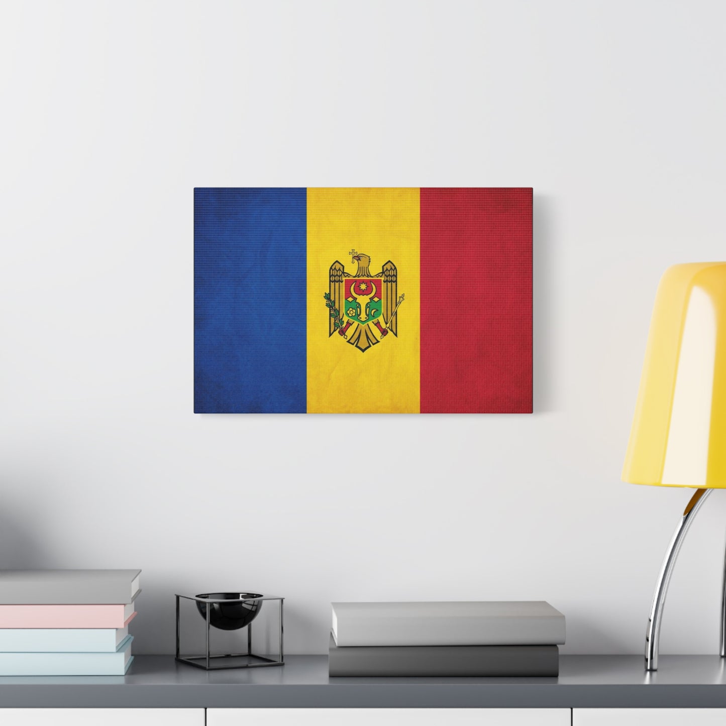 Moldova Flag Canvas Wall Art - Blue Yellow Red Tricolor With Coat Of Arms - Patriotic Heritage Print - Traditional Style - Living Room Wall Decor - Bedroom Home Decoration - Bedroom Home Decoration