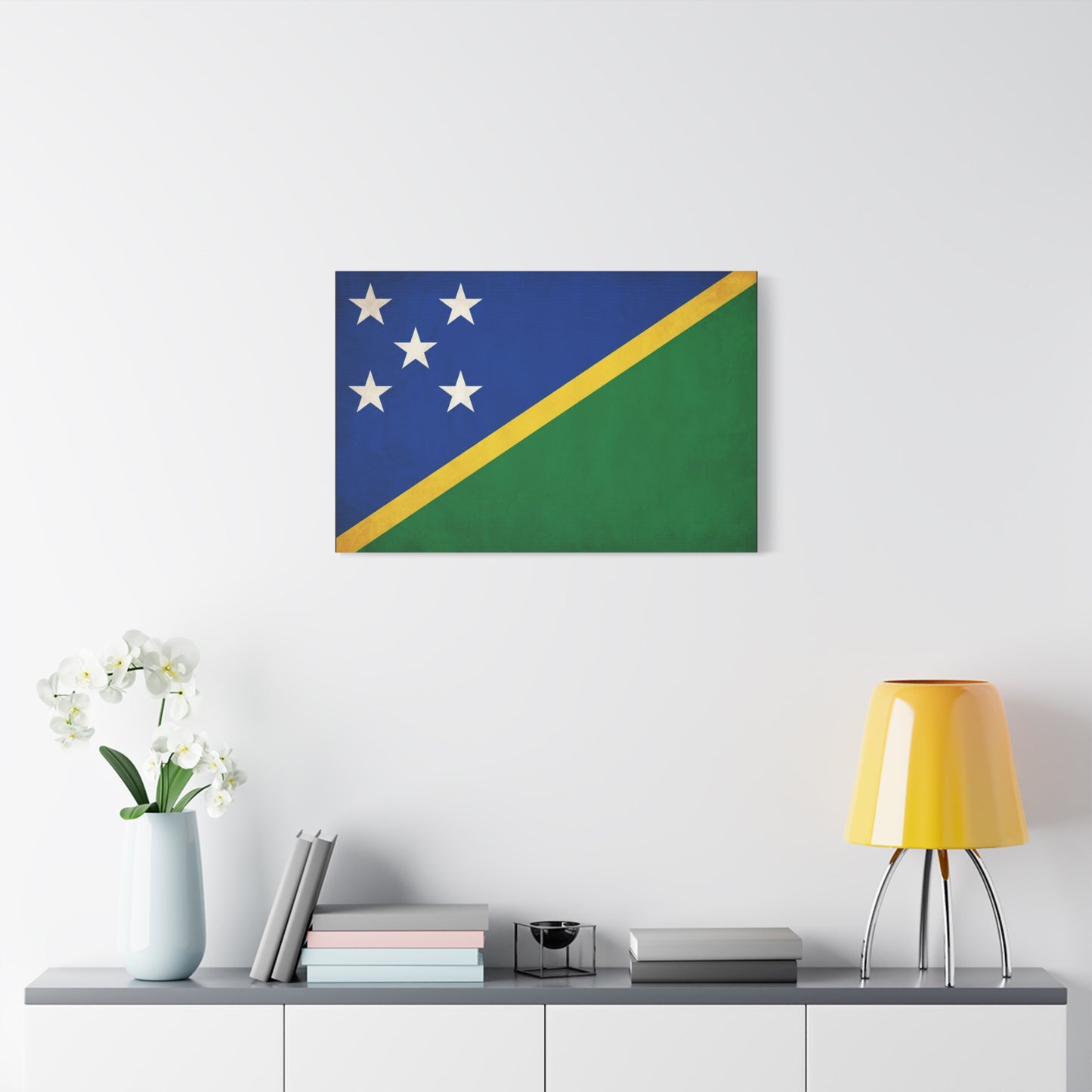 Solomon Islands Flag Canvas Wall Art - Blue Green Yellow National Banner Print - Tropical Island Pride Decor, Cultural Heritage Artwork, Living Room Wall Decor - Ready to Hang - Modern Farmhouse Style