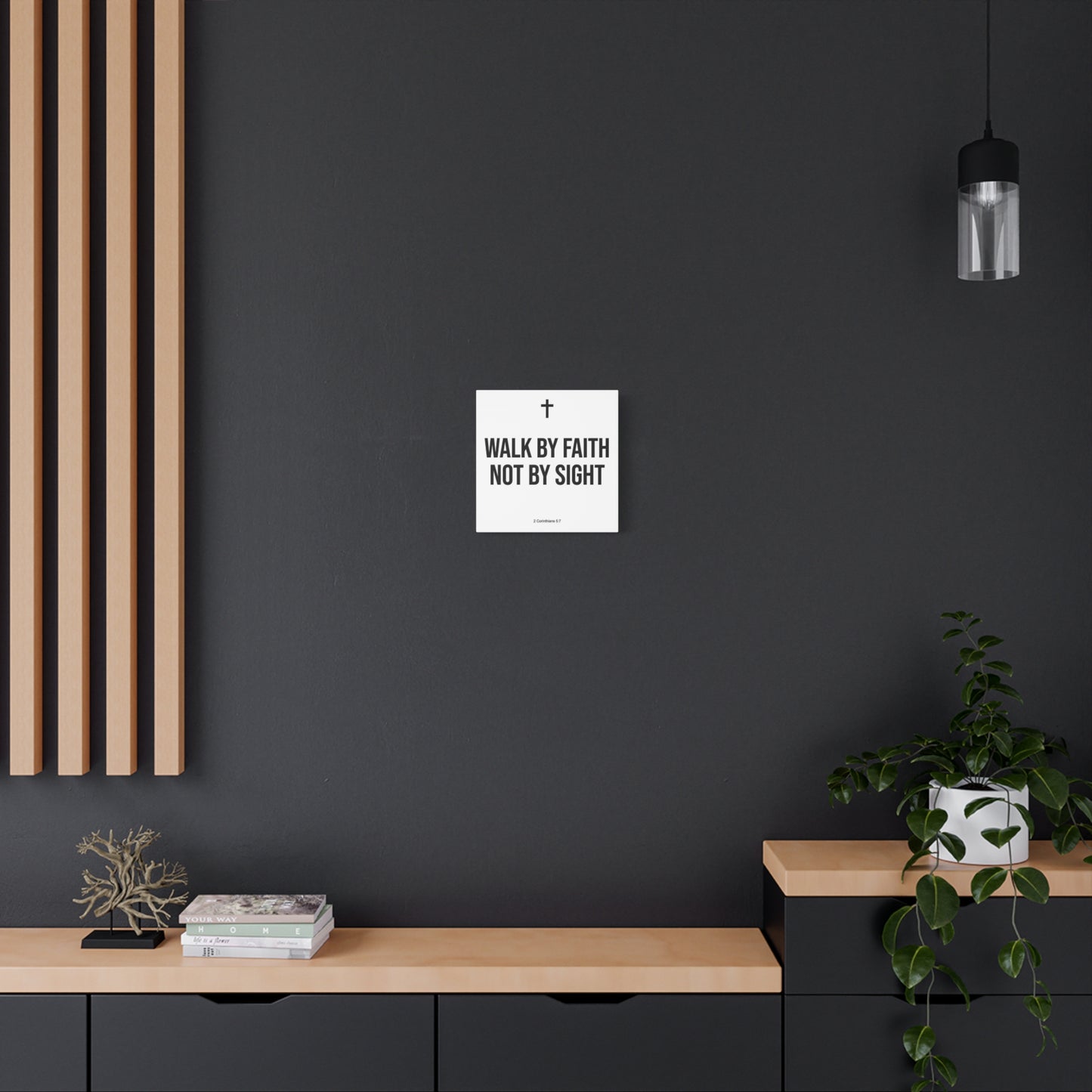 "Walk By Faith Not By Sight" Christian Canvas Wall Art - 2 Corinthians 5:7 Cross Scripture Print - Black And White Minimalist Typography Decor - Living Room Bedroom Office Home Decoration