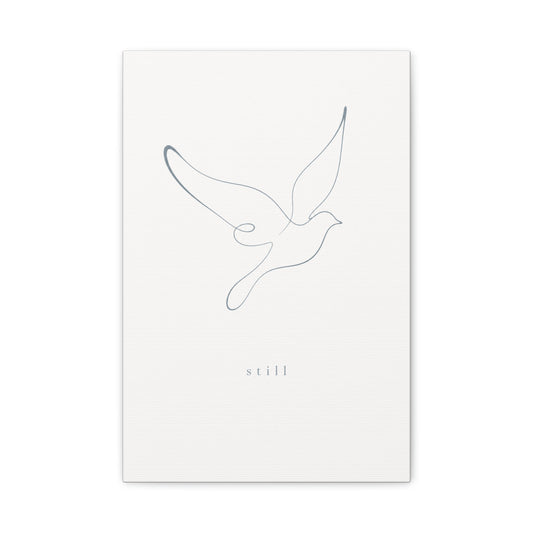 "Still" Dove Canvas Wall Art - Minimalist Line Drawing Bird Print, Calm Neutral Typography Decor - Modern Bedroom Home Decoration, Meditation Space Accent, Living Room Wall Decor - Ready to Hang