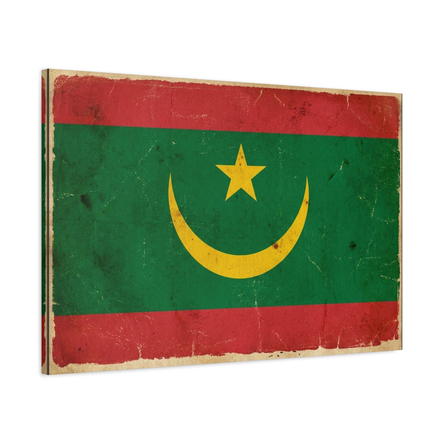 Mauritania Flag Canvas Wall Art - Vintage Crescent Star Country Print - Distressed Green Red Gold Design - Cultural Pride Decor For Living Room - Bedroom Home Decoration - Living Room Wall Decor