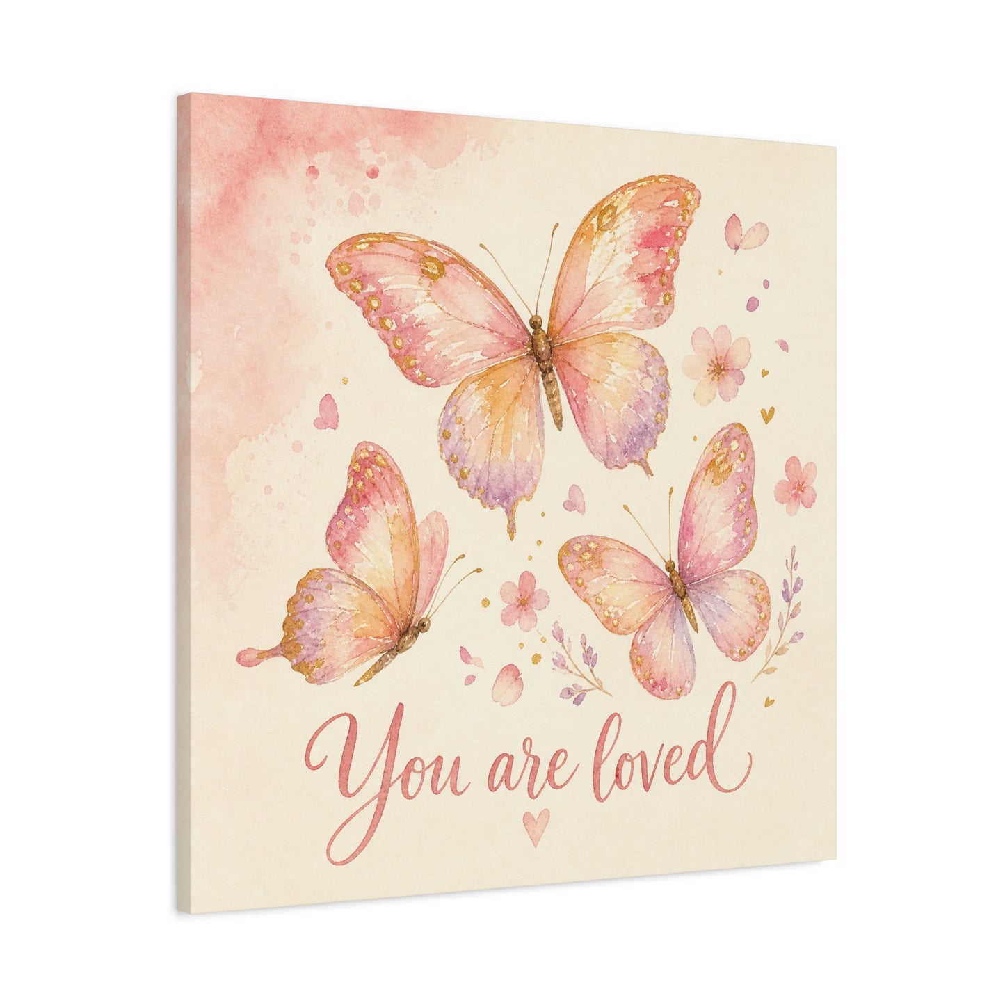 "You Are Loved" Butterfly Canvas Wall Art - Pink Watercolor Butterflies, Inspirational Nursery Decor - Soft Pastel Floral Home Decoration - Bedroom Wall Hanging, Baby Girl Room Accent - Ready to Hang