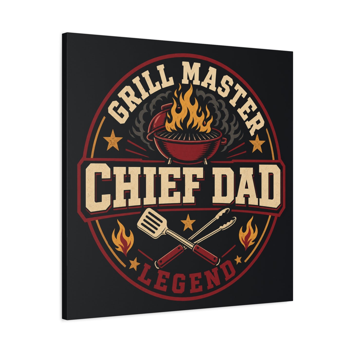 "Grill Master Chef Dad Legend" Canvas Wall Art - Vintage BBQ Typography Print, Rustic Kitchen Decor, Man Cave Wall Hanging, Retro Barbecue Poster Style Home Accent - Ready to Hang - Ready to Hang