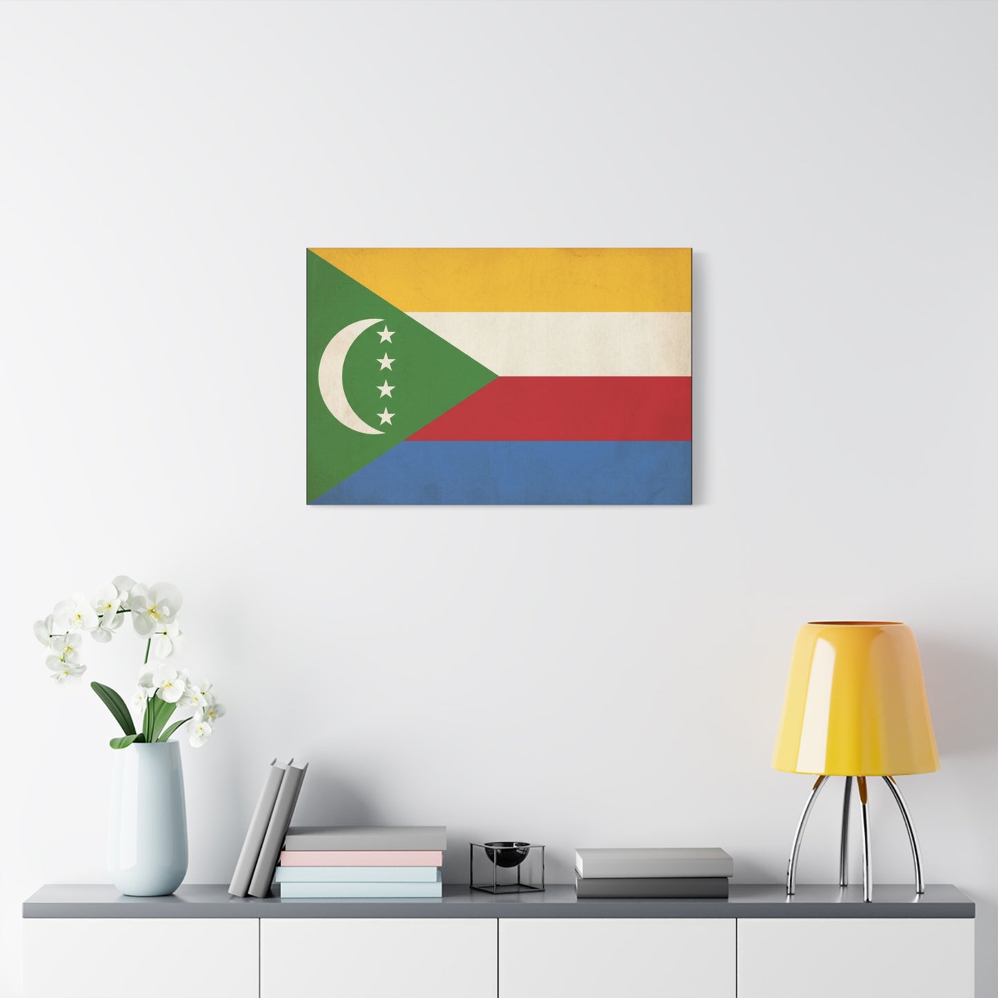 Comoros Flag Canvas Wall Art - Crescent And Four Stars National Print - Vintage Patriotic Decor, Cotton Canvas Wall Hanging - Living Room Home Decoration - Bedroom Home Decoration - Ready to Hang