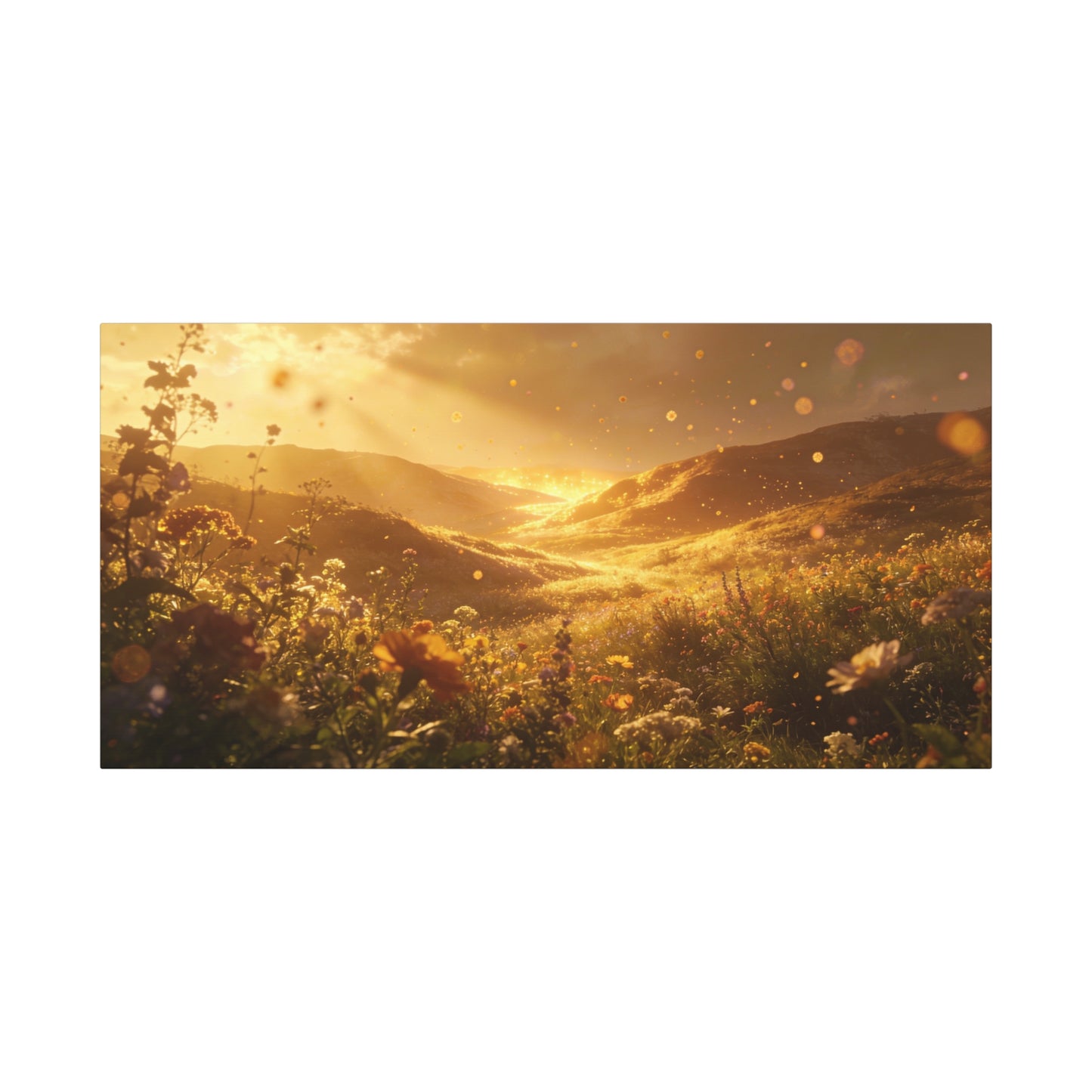 Golden Wildflower Valley Canvas Wall Art - Sunlit Meadow Landscape Print, Warm Rustic Contemporary Decor - Matte Cotton Artwork For Living Room, Bedroom Decoration, Office Accent - Office Wall Art