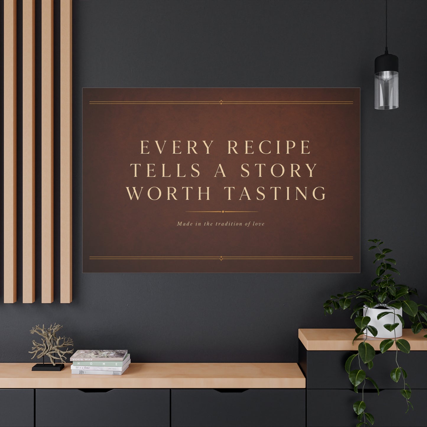 "Every Recipe Tells A Story Worth Tasting" Canvas Wall Art - Kitchen Quote Typography Decor - Brown Minimalist Farmhouse Style - Dining Room Home Decoration - Living Room Wall Decor - Ready to Hang