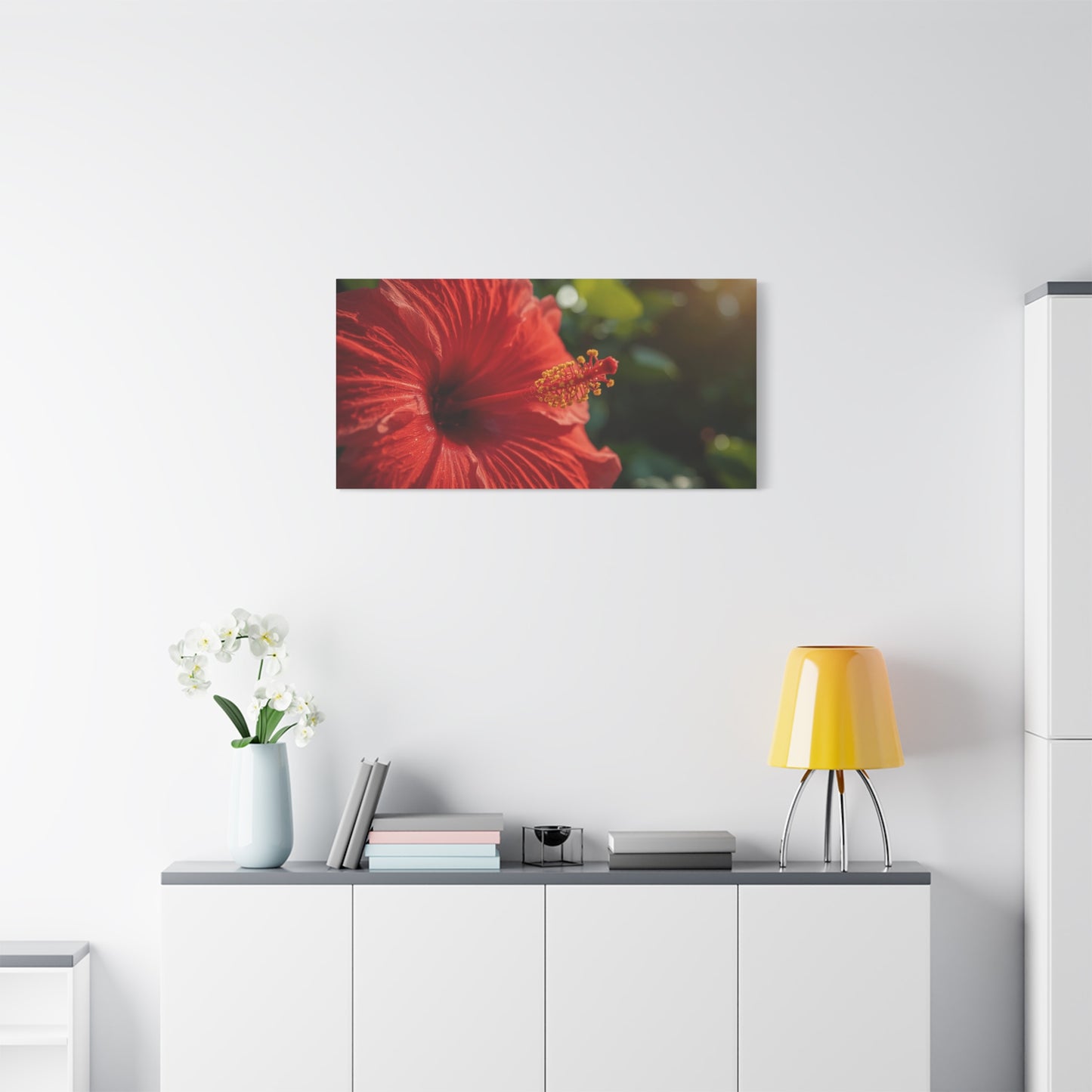 Red Hibiscus Flower Canvas Wall Art - Tropical Floral Botanical Art Print, Warm Sunlit Petals, Matte Cotton Canvas, Contemporary Nature Decor For Bedroom Living Room Office - Living Room Wall Decor