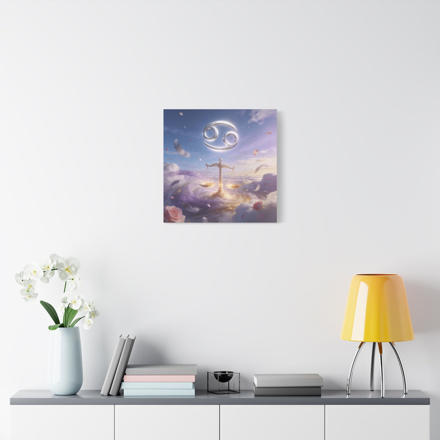 Cancer Zodiac Canvas Wall Art - Celestial Crab Symbol, Golden Libra Scales, Dreamy Sky - Matte Canvas Print, Contemporary Astrology Decor - Bedroom Wall Accent, Meditation Space - Ready to Hang