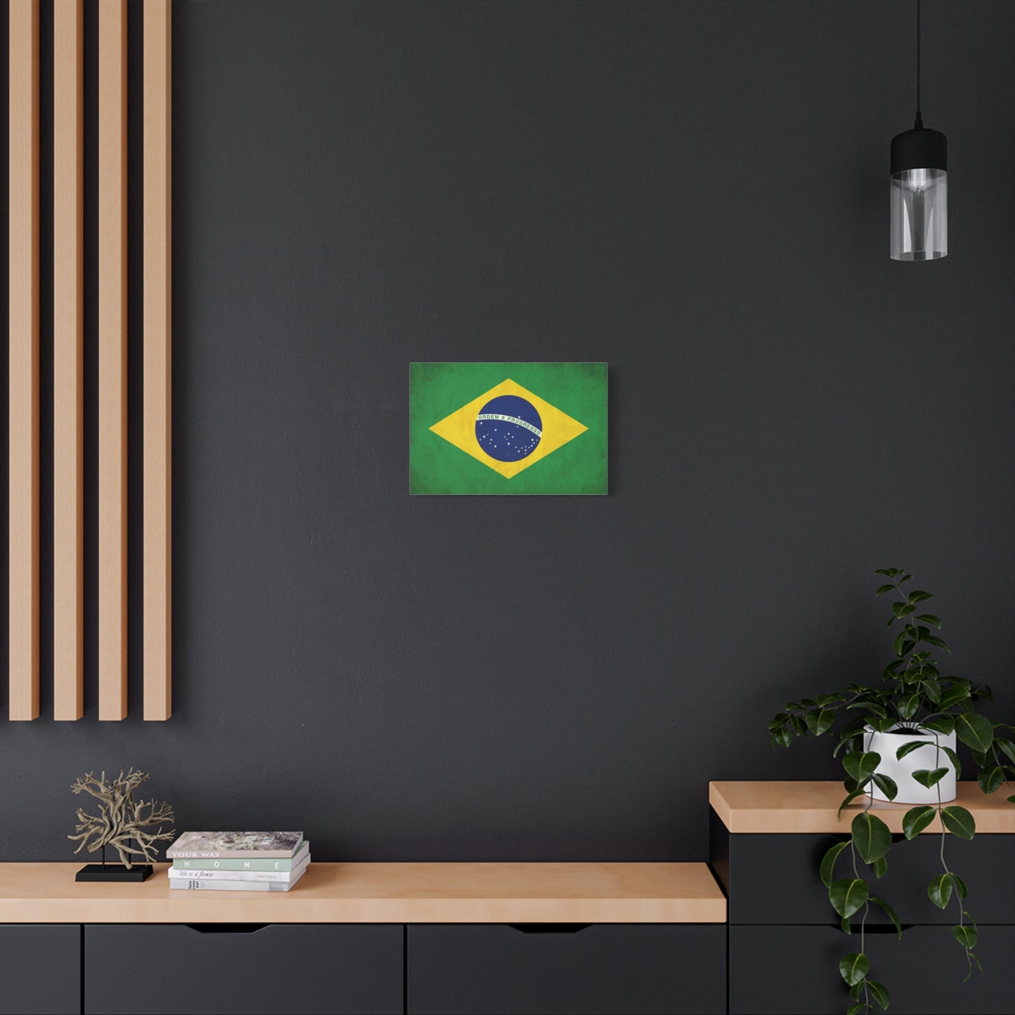"Ordem E Progresso" Brazil Flag Canvas Wall Art - Brazilian Flag Wall Decor, Vintage National Pride Print - Green Yellow Blue Typography Style - Living Room Bedroom Office Decoration - Ready to Hang