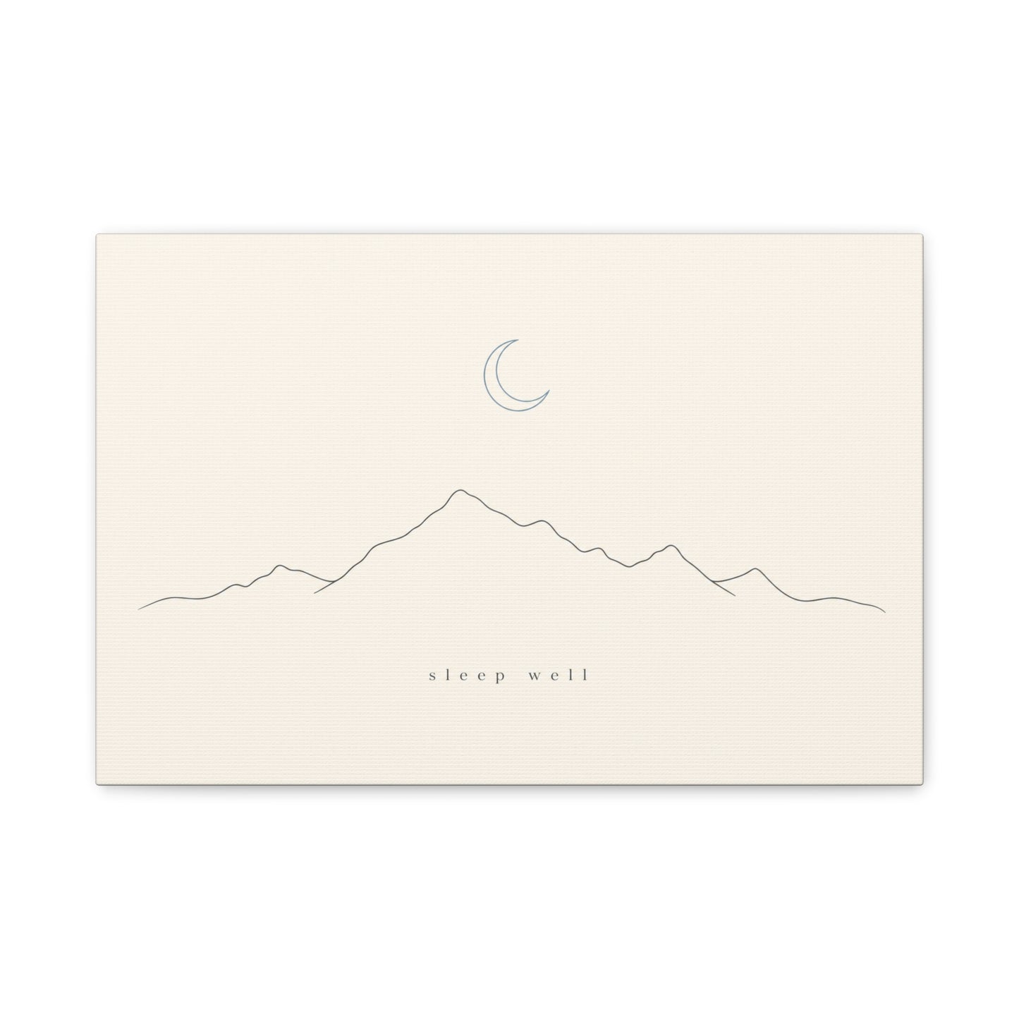 "Sleep Well" Minimalist Mountain Canvas Wall Art - Crescent Moon Line Drawing, Neutral Beige Canvas Print - Modern Bedroom Wall Decor, Nursery Home Decoration, Meditation Space - Ready to Hang