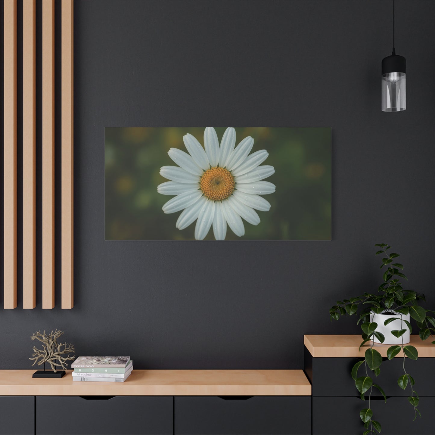 White Daisy Canvas Wall Art - Botanical Flower Close Up Art Print, Soft Green Background - Matte Cotton Art Print, Minimalist Floral Style - Bedroom Wall Decor Office Accent - Modern Farmhouse Style