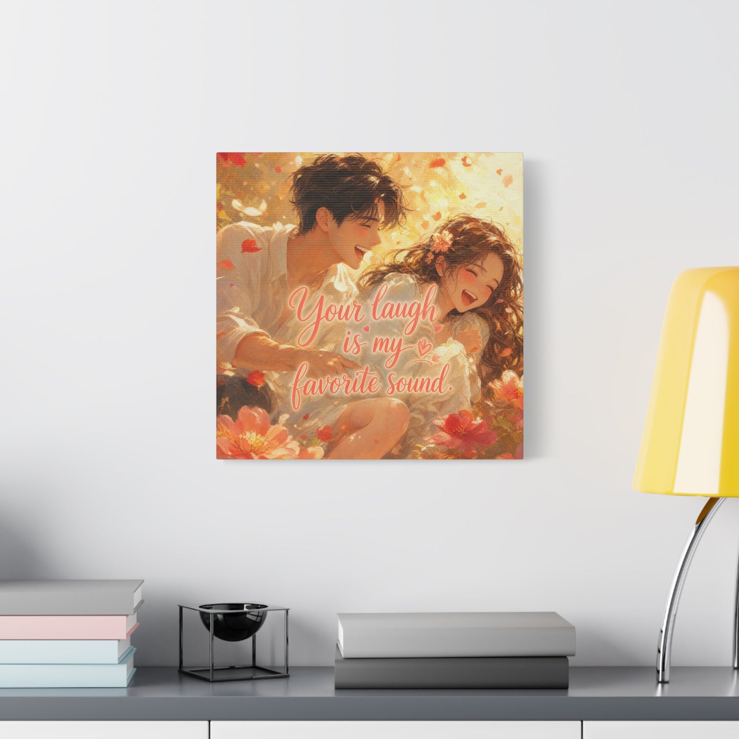 "Your Laugh Is My Favorite Sound" Romantic Couple Canvas Wall Art - Floral Love Quote Print - Warm Golden Painterly Style - Bedroom Wall Decor, Living Room Home Decoration - Bedroom Home Decoration