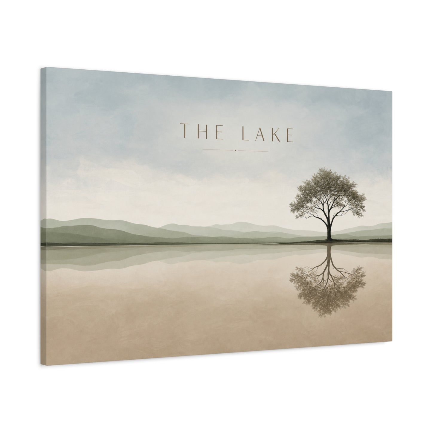 "The Lake" Lake Landscape Canvas Wall Art - Minimalist Tree Reflection Print, Serene Neutral Nature Decor - Contemporary Matte Canvas - Living Room Bedroom Office Wall Decoration - Ready to Hang