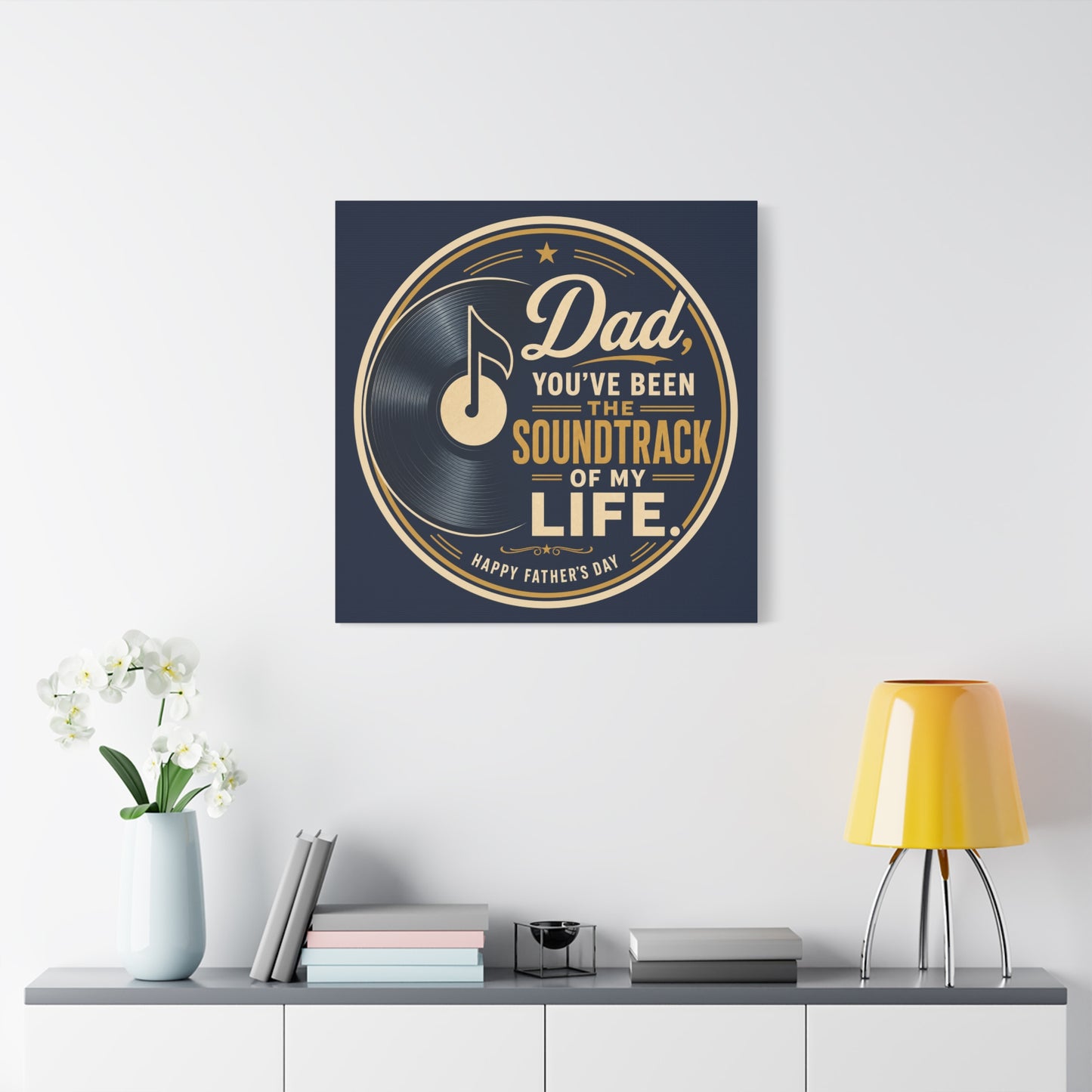 "Dad" - Vinyl Record Music Quote Print - Navy Gold Typography Style - Living Room Wall Decor - Ready to Hang