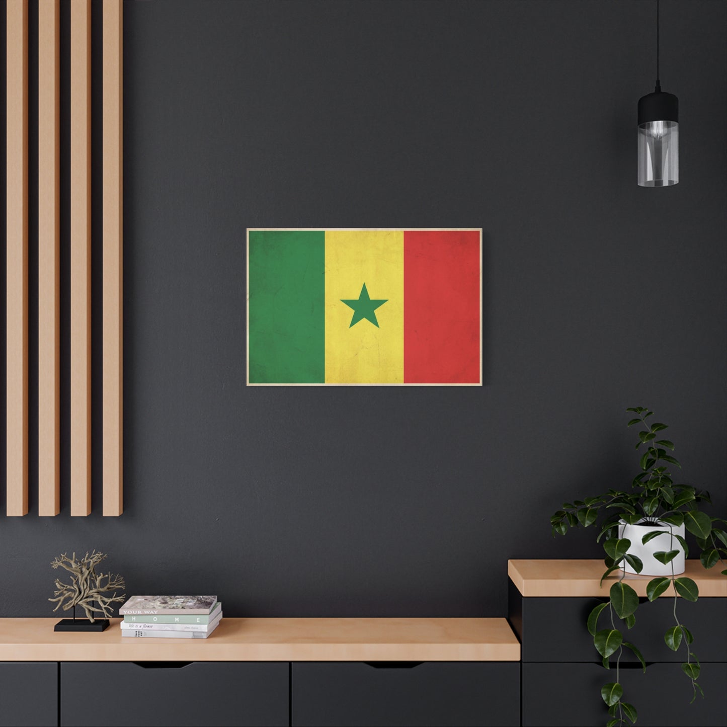 Senegal Flag Canvas Wall Art - Vintage National Pride Decor, Green Yellow Red Star Print - Cultural Heritage Style, Living Room Wall Decor, Bedroom Home Decoration - Ready to Hang - Ready to Hang
