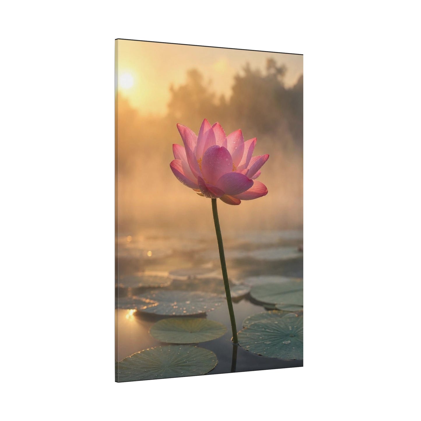 Pink Lotus Canvas Wall Art - Serene Water Lily Sunrise Floral Print - Soft Golden Light, Matte Canvas Print - Bedroom Wall Decor, Bathroom Home Decoration, Zen Meditation Space - Cozy Reading Nook Art