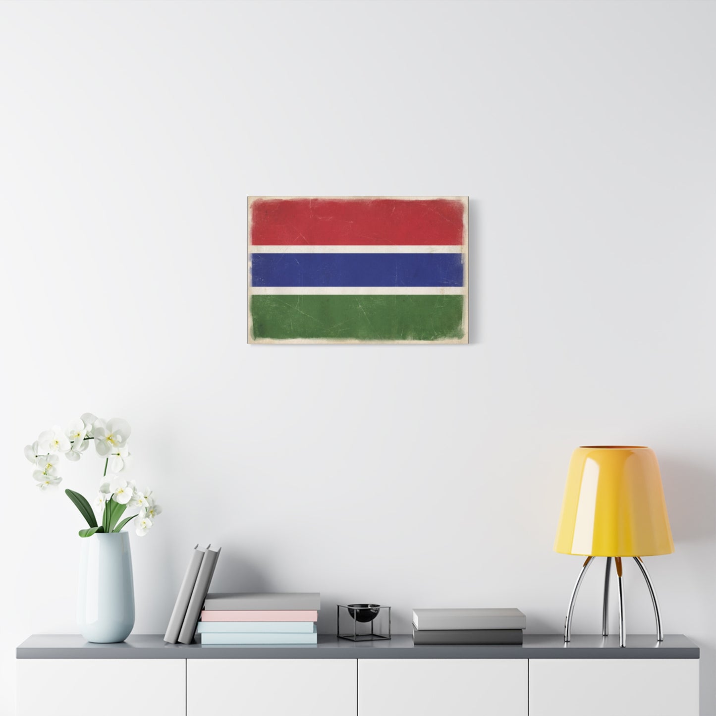 Gambia Flag Canvas Wall Art - Vintage Distressed National Banner Print - Red Blue Green Stripe Design, Patriotic Decor, Cultural Home Decoration For Living Room Bedroom Office - Living Room Wall Decor