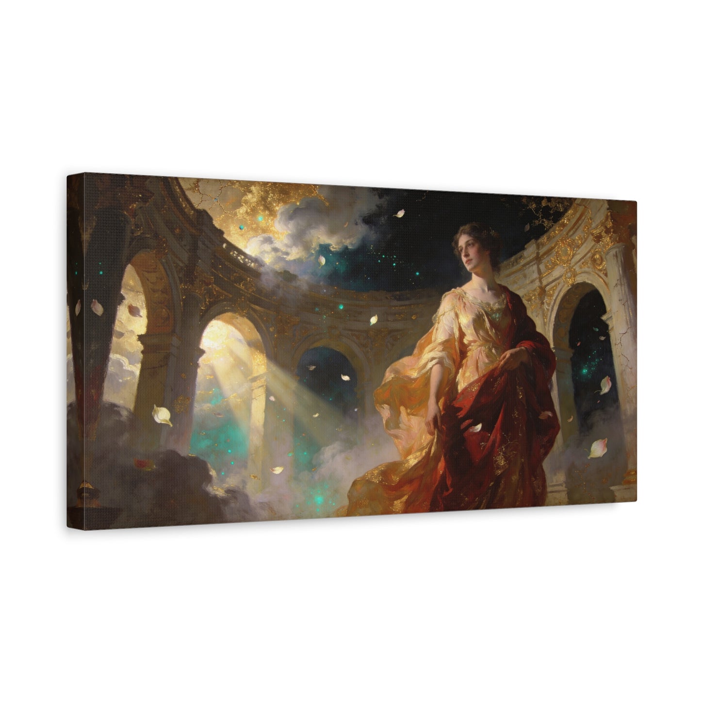 Ethereal Woman In Gilded Ruins Canvas Wall Art - Romantic Classical Painting, Golden Light, Cotton Art Print, Contemporary Style - Living Room Wall Decor, Bedroom Home Decoration - Ready to Hang