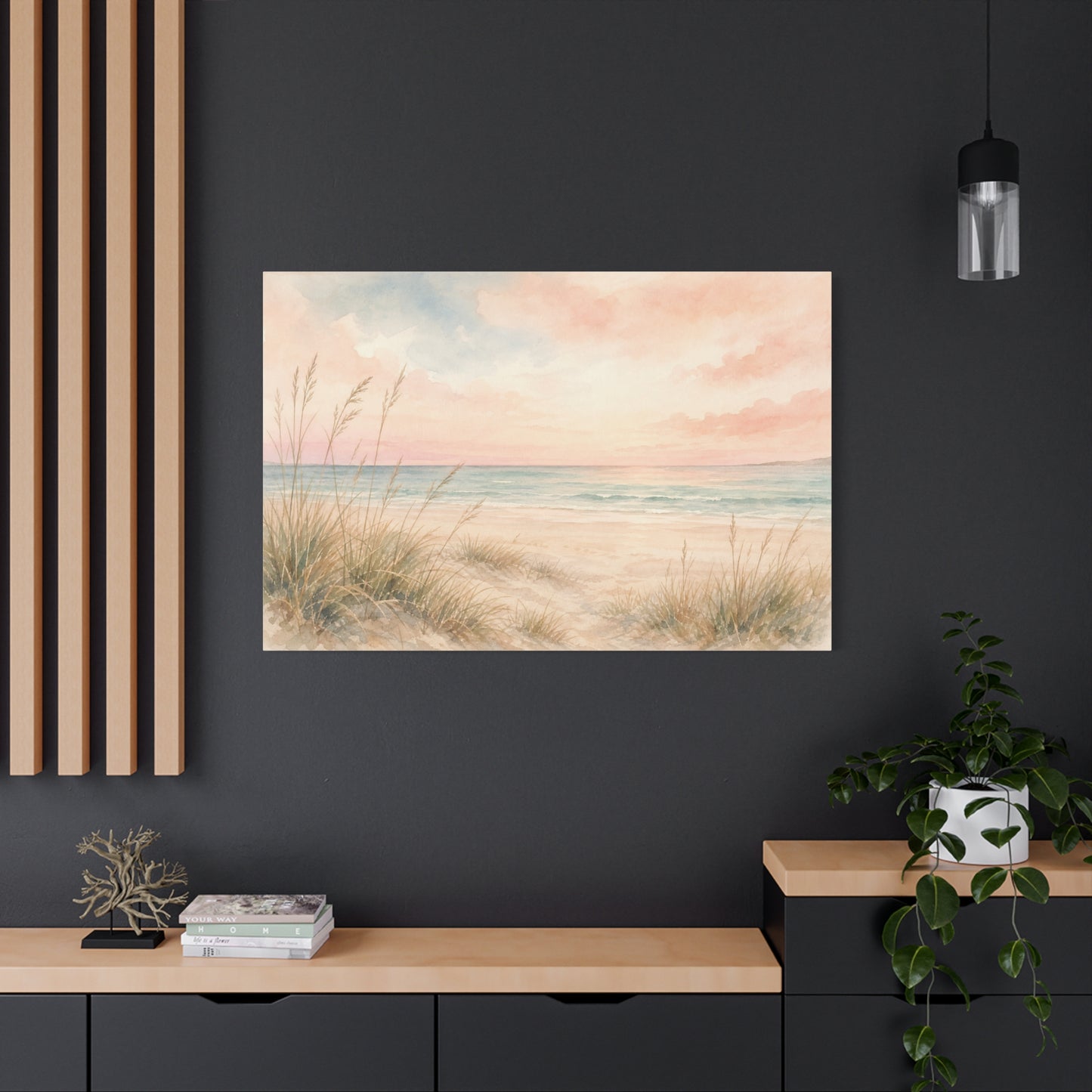 Pastel Beach Dune Canvas Wall Art - Coastal Seascape Sunset Shore Grass Print - Soft Pink Blue Watercolor - Bedroom Wall Decor, Living Room Home Decoration - Bedroom Home Decoration - Ready to Hang