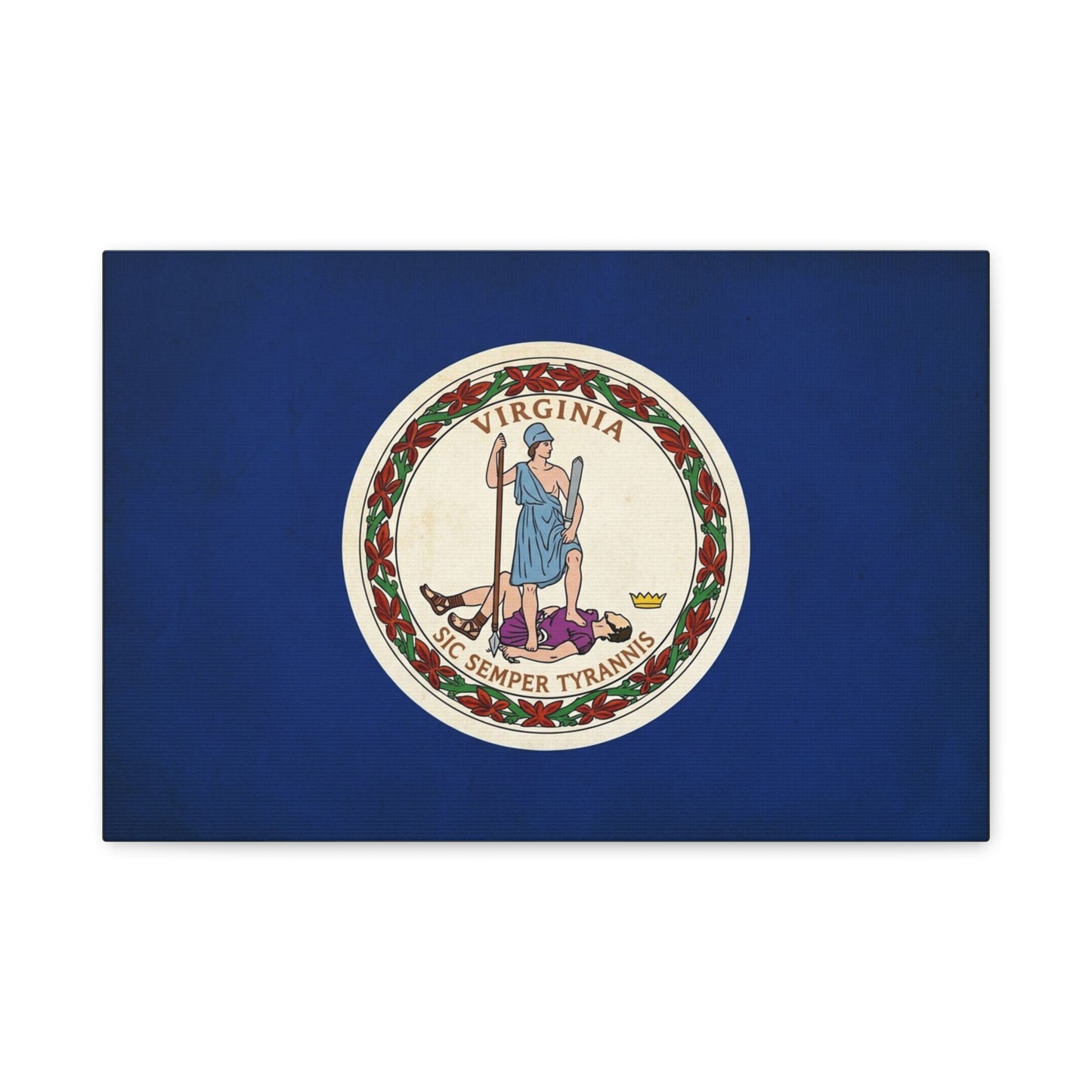 "Virginia" "Sic Semper Tyrannis" State Flag Canvas Wall Art - Vintage Commonwealth Seal Print, Blue Banner Decor, Patriotic Heritage Style, Living Room Wall Decor, Office Accent - Ready to Hang