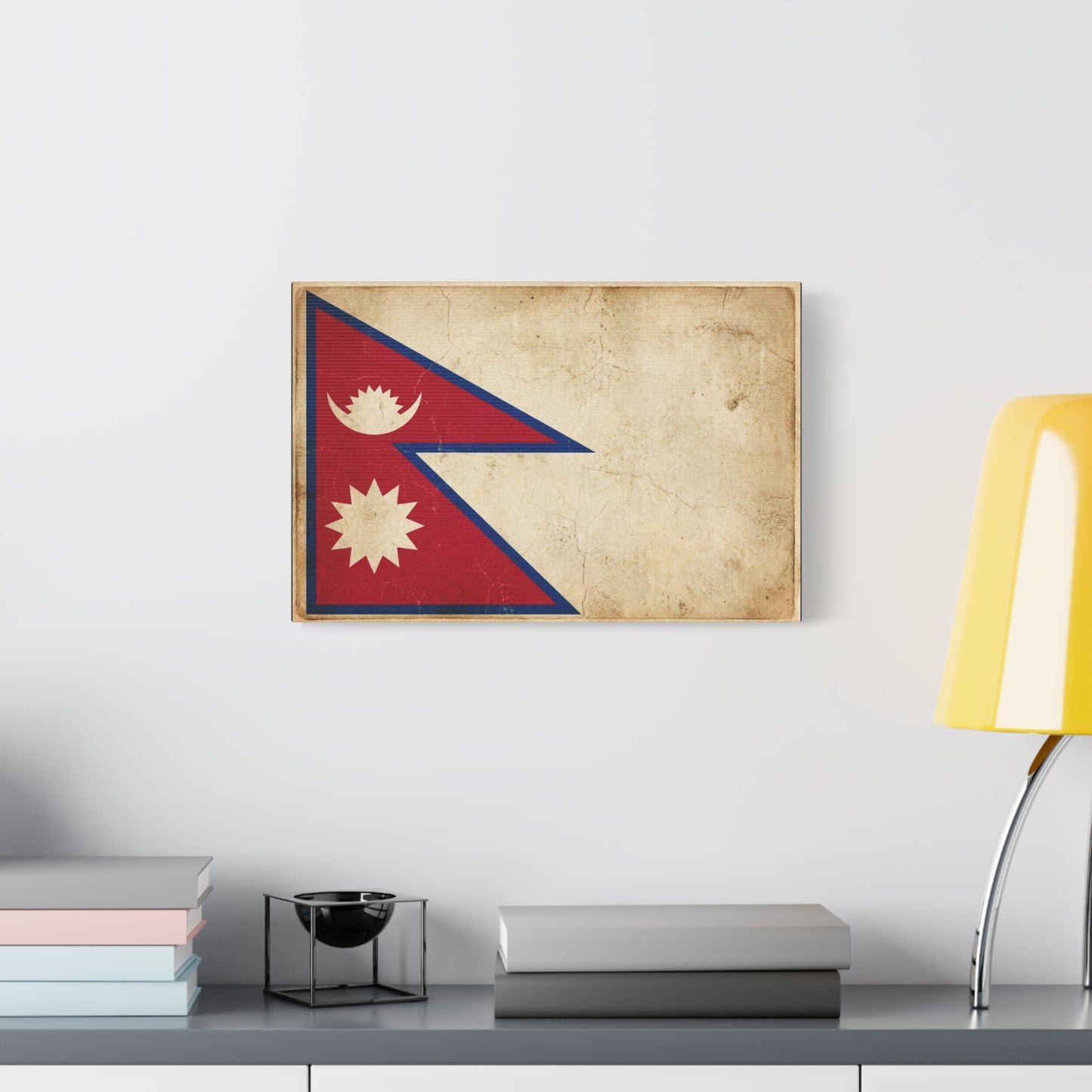 Nepal Flag Canvas Wall Art - Vintage Nepalese Banner Print, Rustic Patriotic Decor - Distressed Parchment Look, Traditional Style - Living Room Wall Decor - Bedroom Home Decoration - Ready to Hang