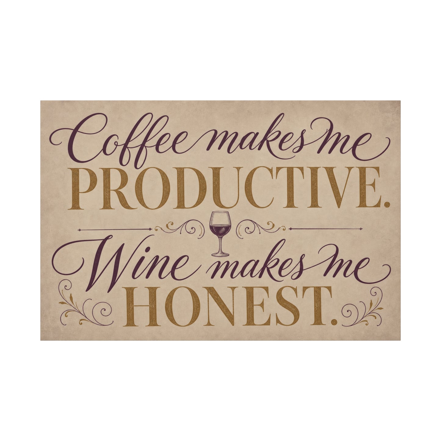 "Coffee Makes Me Productive. Wine Makes Me Honest." Canvas Wall Art - Vintage Typography Decor - Rustic Neutral Quote Print - Bar Cart Accent - Office Wall Art - Coffee Shop Decor - Espresso Bar Sign