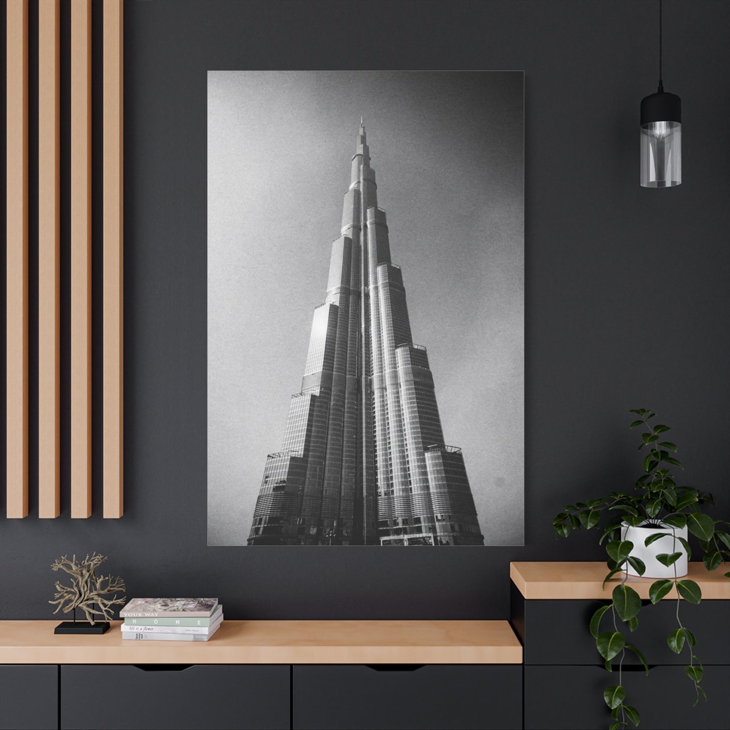 Burj Khalifa Canvas Wall Art - Black And White Dubai Skyscraper Art Print - Modern Cityscape Decor, Contemporary Office Wall Art, Living Room Home Decoration Accent - Bedroom Home Decoration