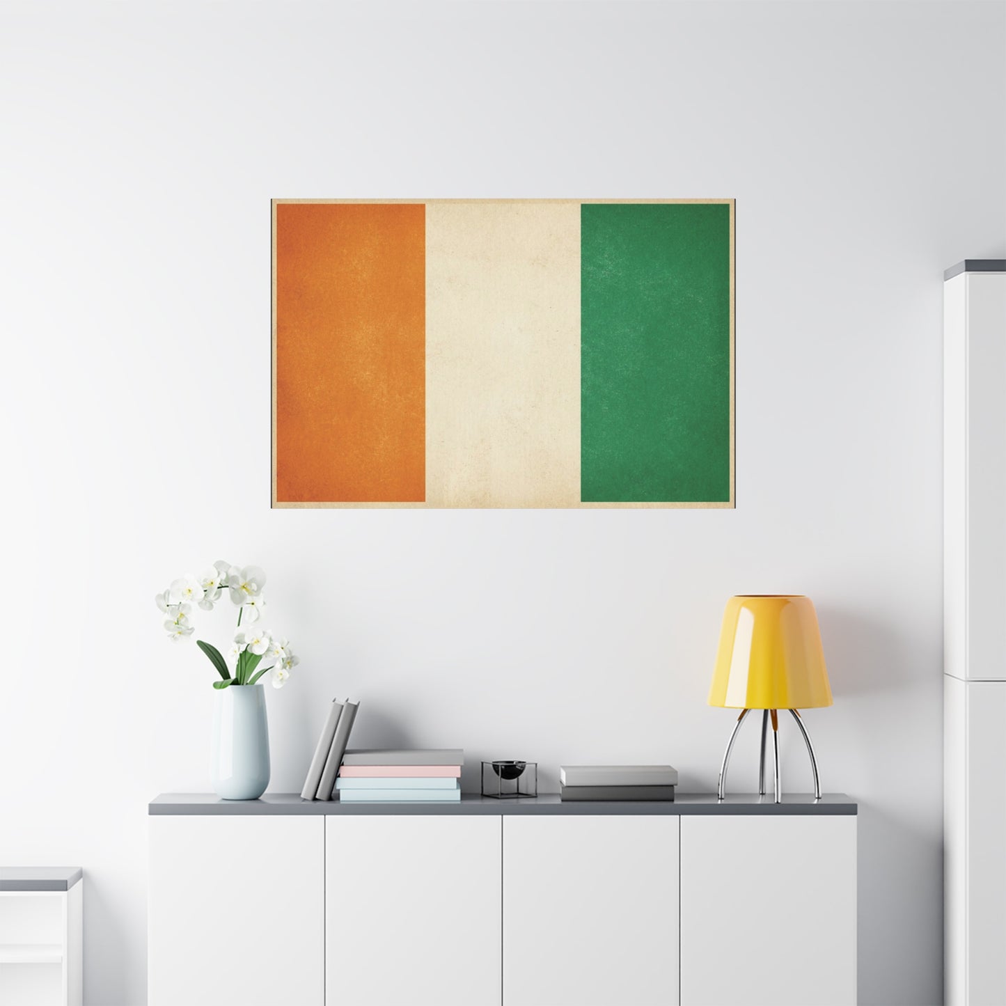 Irish Flag Canvas Wall Art - Vintage Tricolor Ireland Print, Green White Orange Decor - Minimalist Patriotic Artwork - Living Room Wall Decor, Bedroom Home Decoration - Bedroom Home Decoration