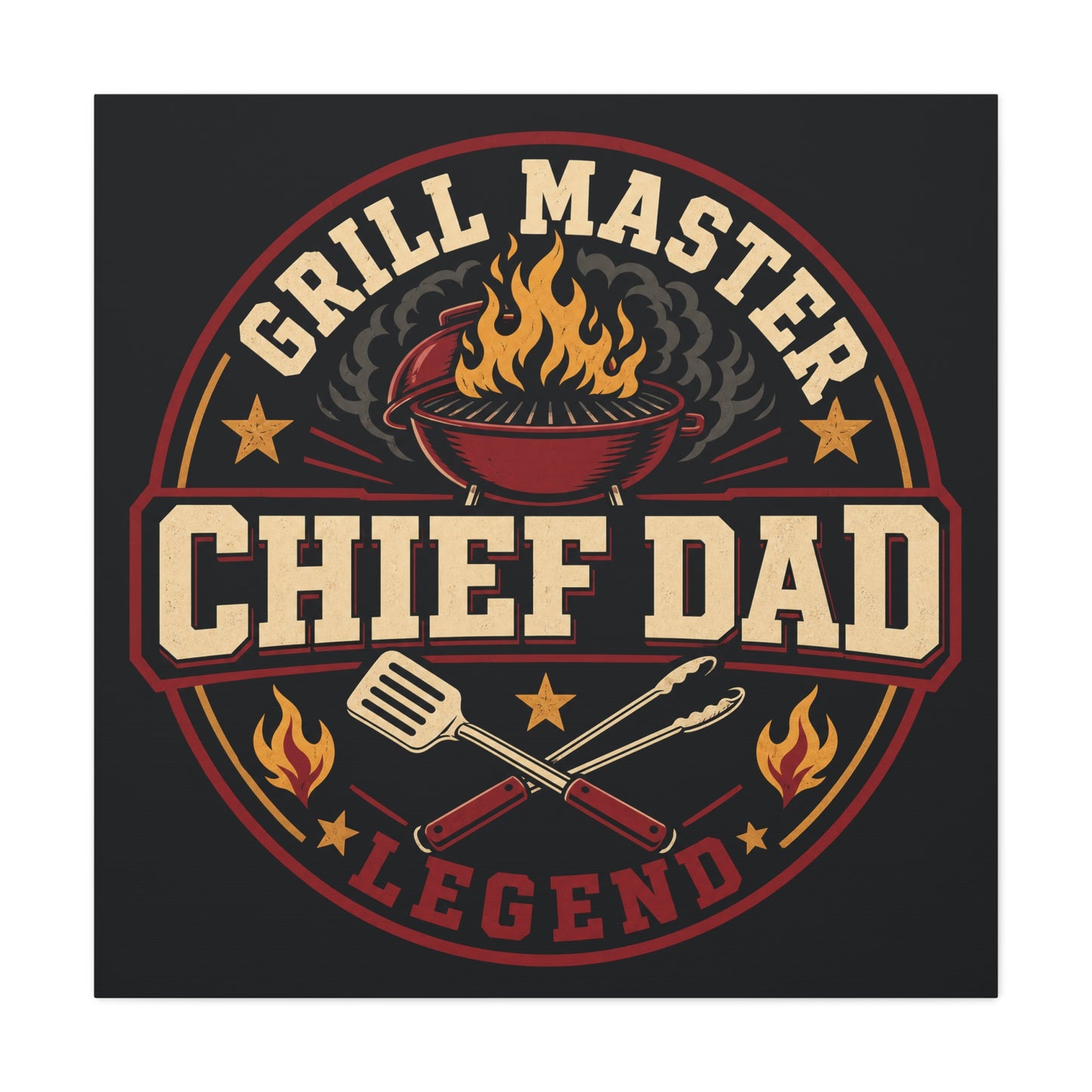"Grill Master Chef Dad Legend" Canvas Wall Art - Vintage BBQ Typography Print, Rustic Kitchen Decor, Man Cave Wall Hanging, Retro Barbecue Poster Style Home Accent - Ready to Hang - Ready to Hang