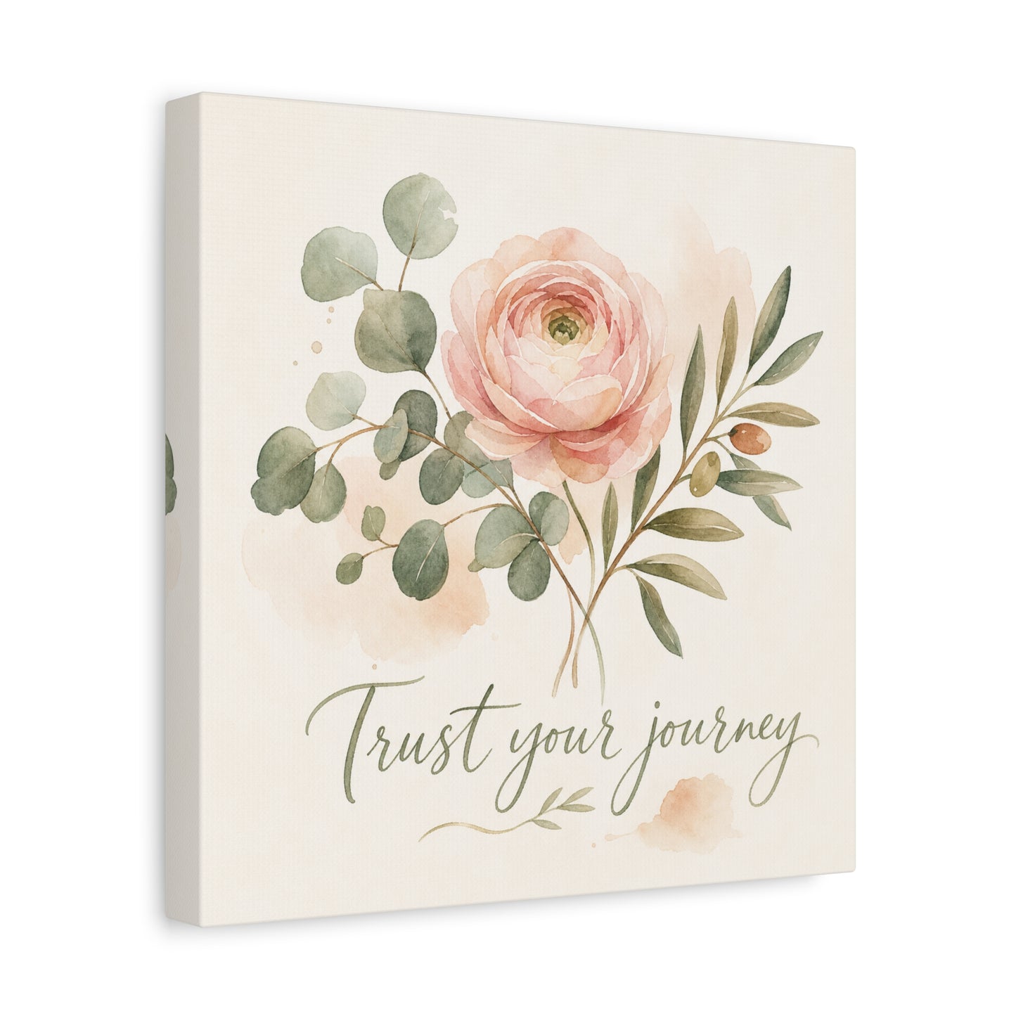 "Trust Your Journey" Floral Canvas Wall Art - Blush Rose, Eucalyptus Botanical Watercolor - Inspirational Home Decor - Bedroom Wall Hanging, Modern Farmhouse Style, Office Accent - Ready to Hang