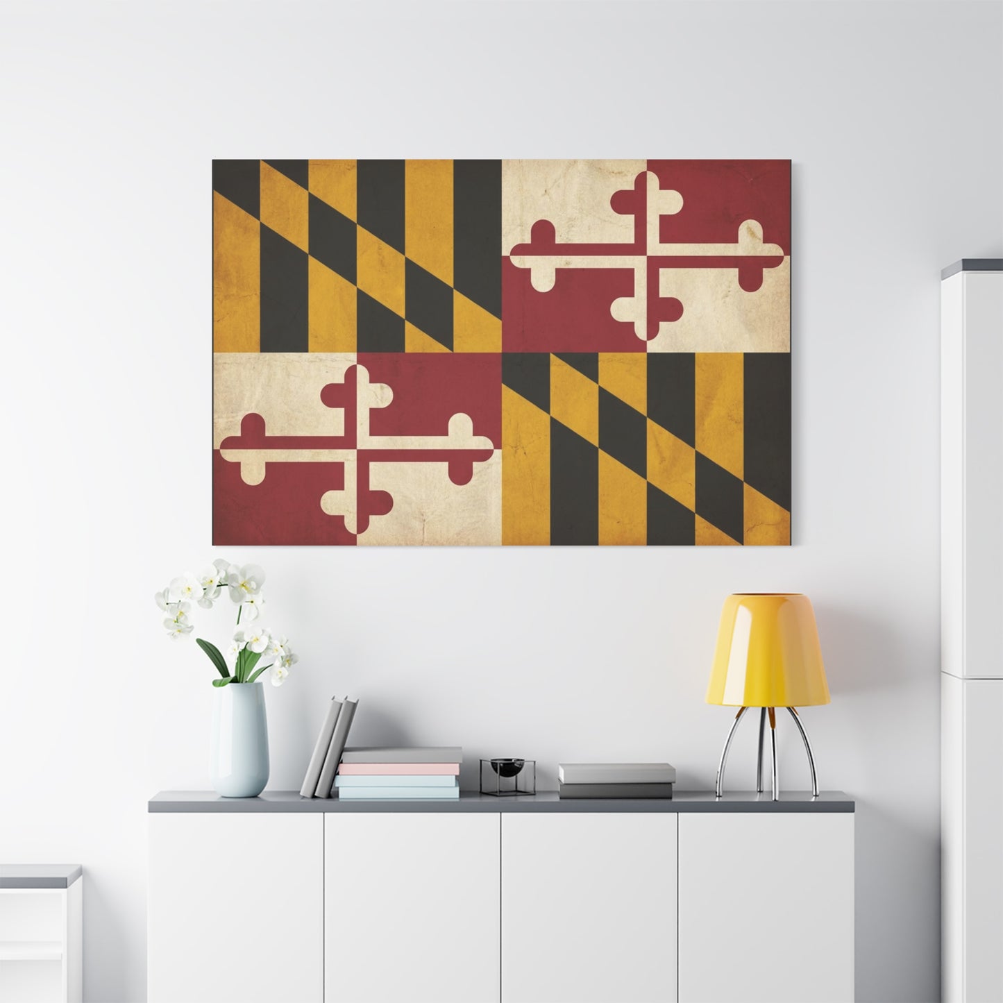Maryland State Flag Canvas Wall Art - Vintage Red Gold Black Crest Design - Rustic Americana Decor - Living Room Wall Decor, Office Decoration - Bedroom Home Decoration - Modern Farmhouse Style