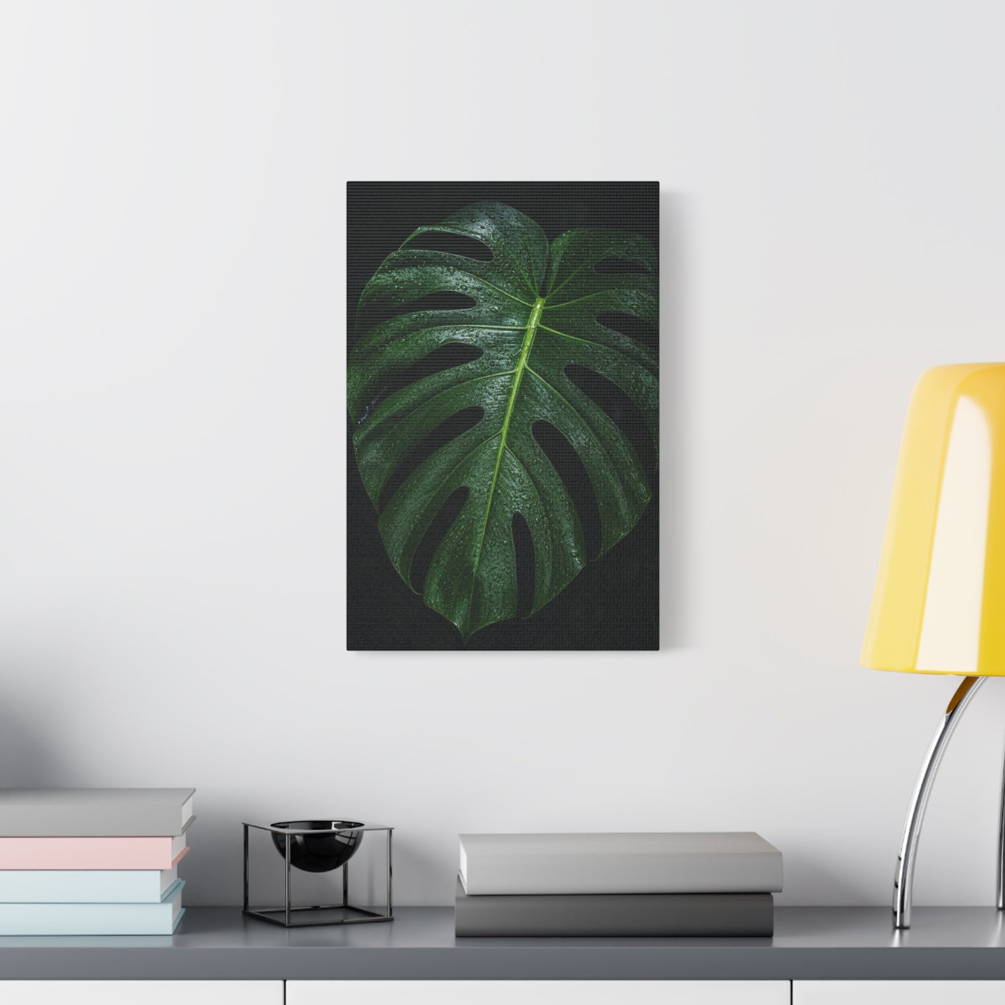 Monstera Leaf Canvas Wall Art - Botanical Art Print, Dark Green Tropical Foliage Print - Matte Cotton Canvas - Contemporary Minimalist Style - Living Room Wall Decor, Bedroom Home Accent
