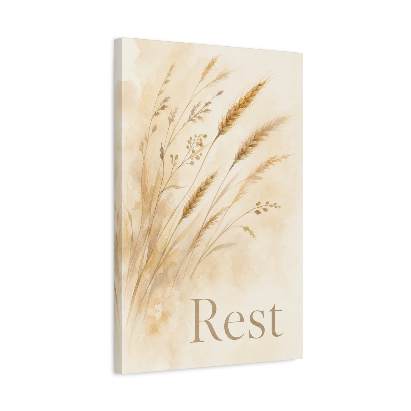 "Rest" Botanical Canvas Wall Art - Neutral Wheat Grass Watercolor Print - Minimalist Beige Farmhouse Decor - Bedroom Wall Hanging - Living Room Home Decoration - Meditation Space Accent