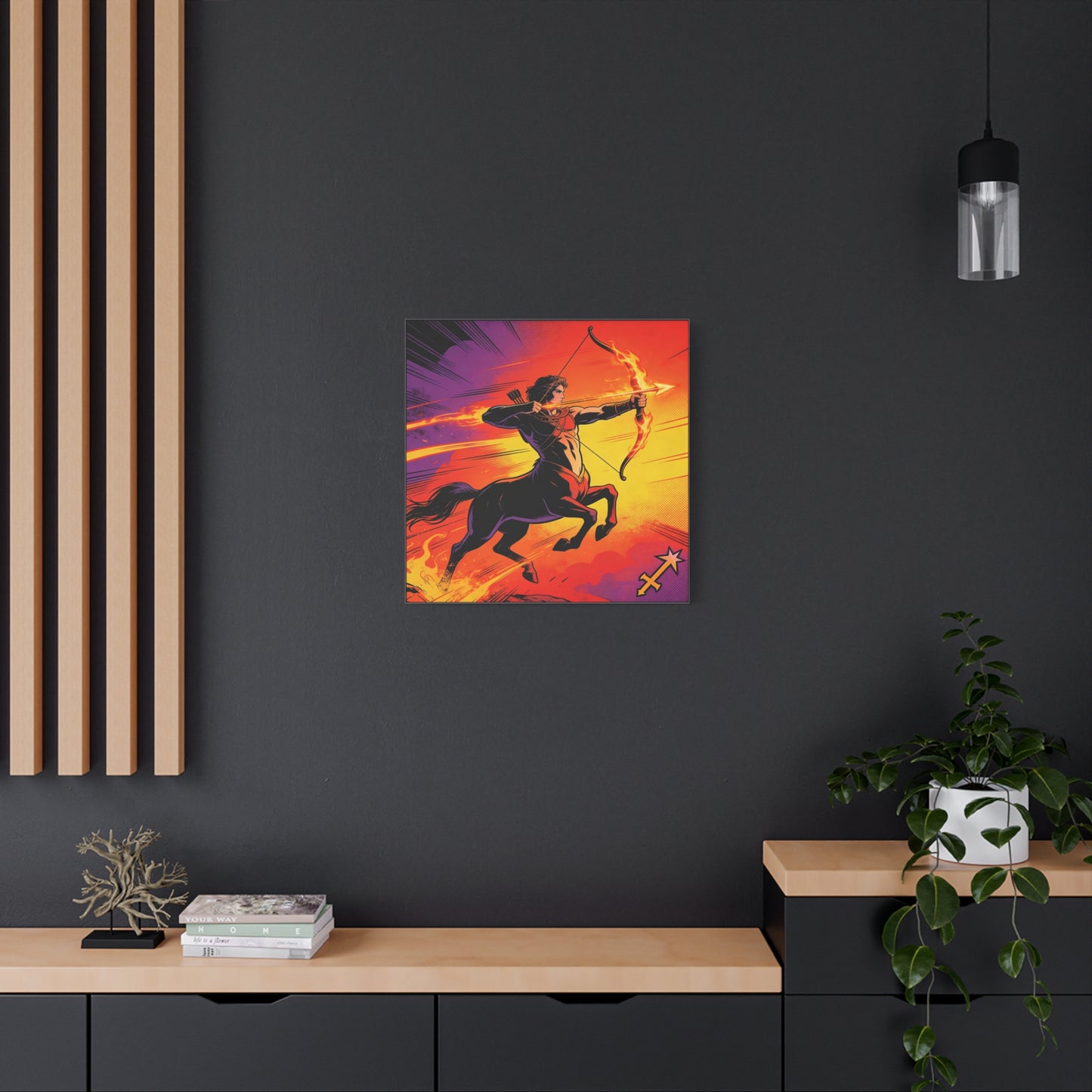 Sagittarius Centaur Archer Canvas Wall Art - Fiery Zodiac Illustration, Bold Mythology Decor - Matte Canvas Print, Modern Pop Art Style - Bedroom Home Decoration, Office Wall Decor - Ready to Hang