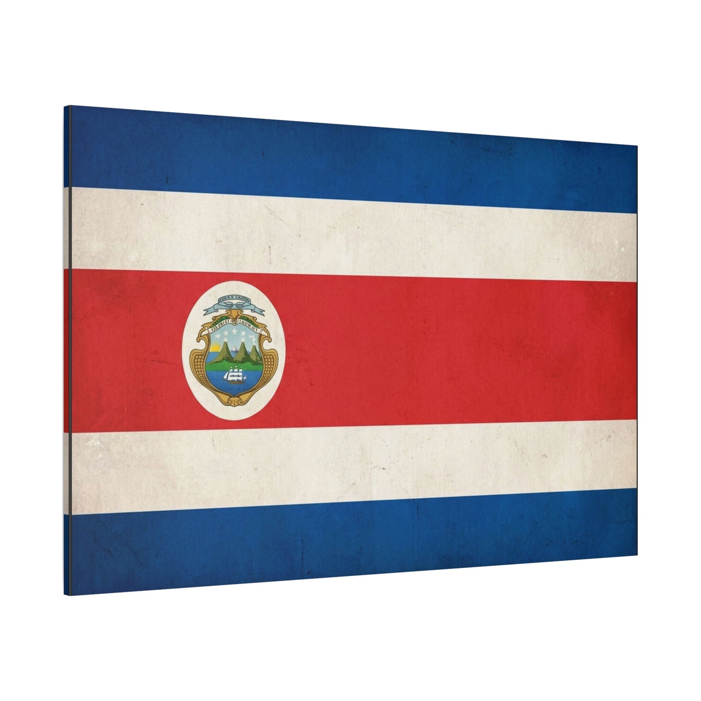 Costa Rica Flag Canvas Wall Art - Vintage National Banner With Coat Of Arms - Patriotic Red White Blue Print - Cultural Heritage Decor For Living Room, Office, Dorm Wall Display - Ready to Hang